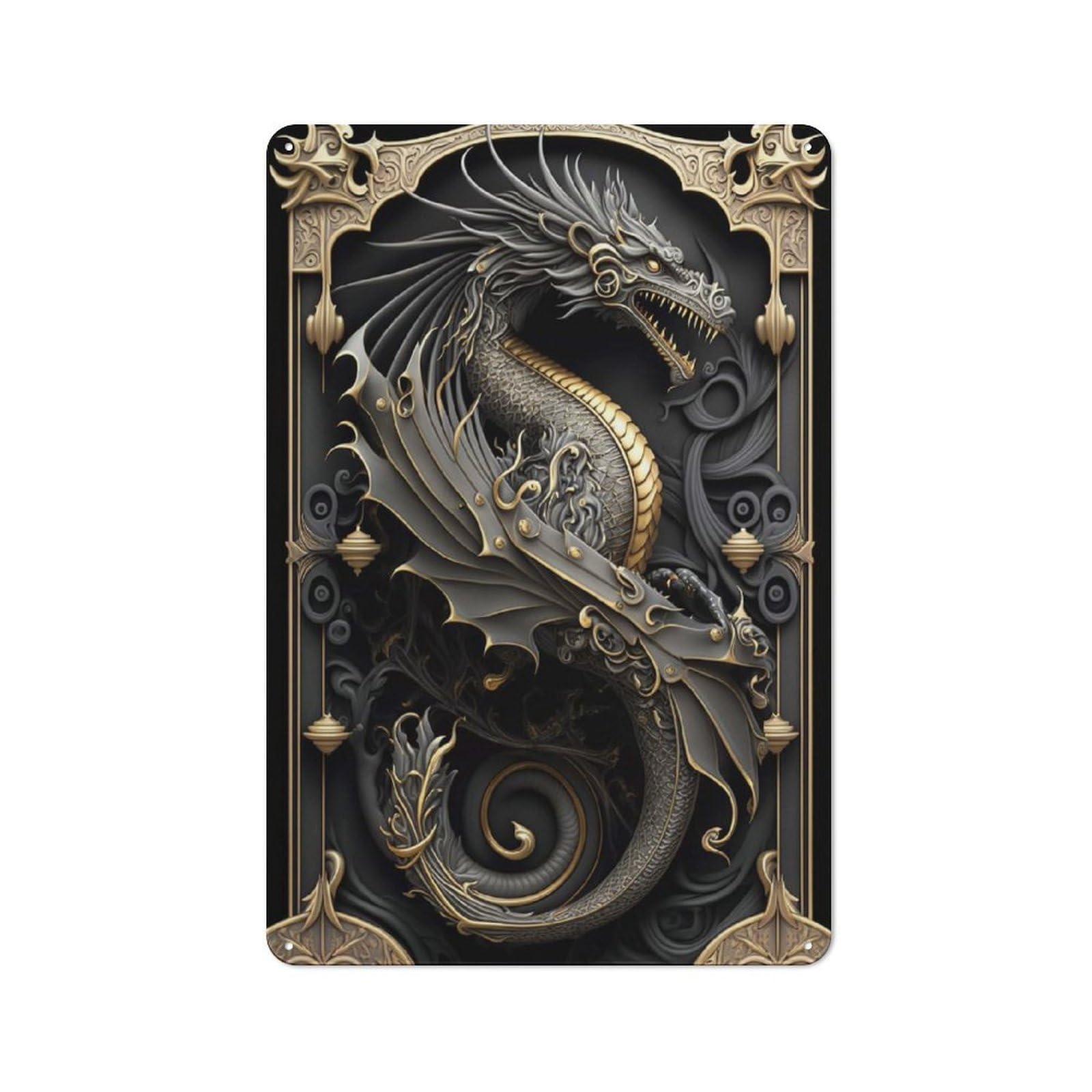 Junmoney Style-20 Retro Metal Wall Sign 30X20cm Featuring Dragon King Art Deco For Pub Or Café, For Garage, Workshop And Man Cave Decoration
