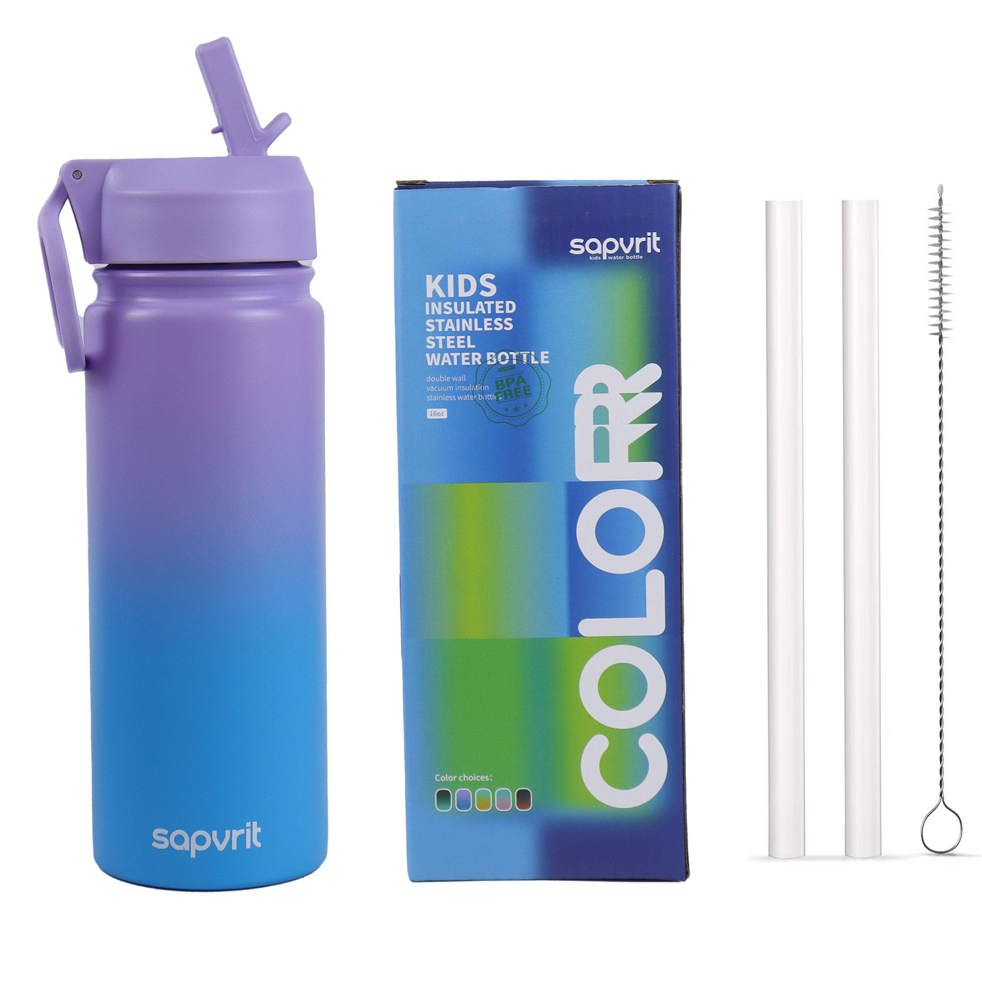 Water Bottle 16 oz Water Bottles with Straw and Stickers Stainless Steel Vacuum Double Wall Insulated cup Water