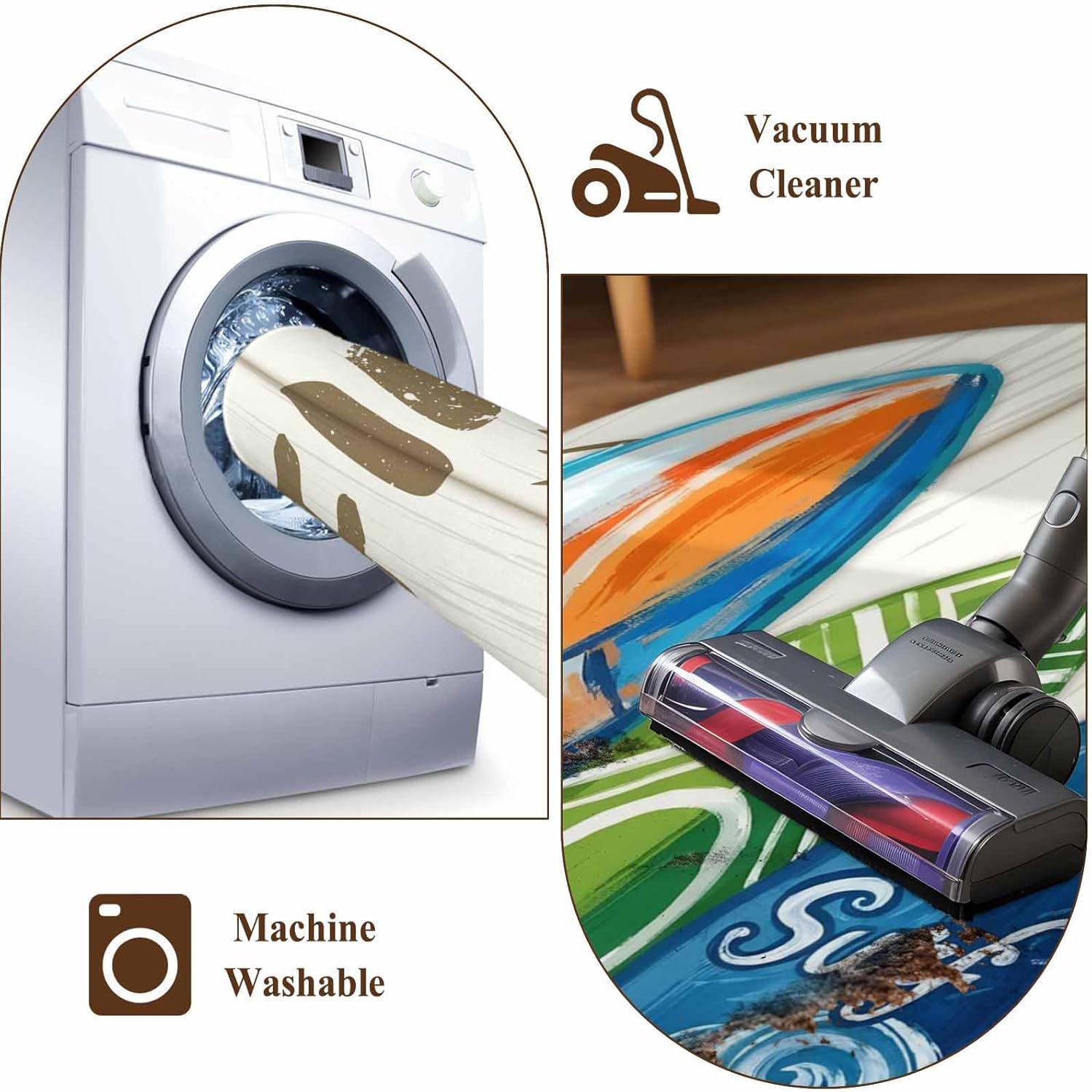 Summer Surfing Runner Rugs 2x6 ft Surfboard Beach Palm Trees Wood Grain Retro Washable Hallway Rugs Non-Slip Floor Mats Absorbent Carpet Bedside Runners for Bedroom Kitchen Bathroom Laundry Room