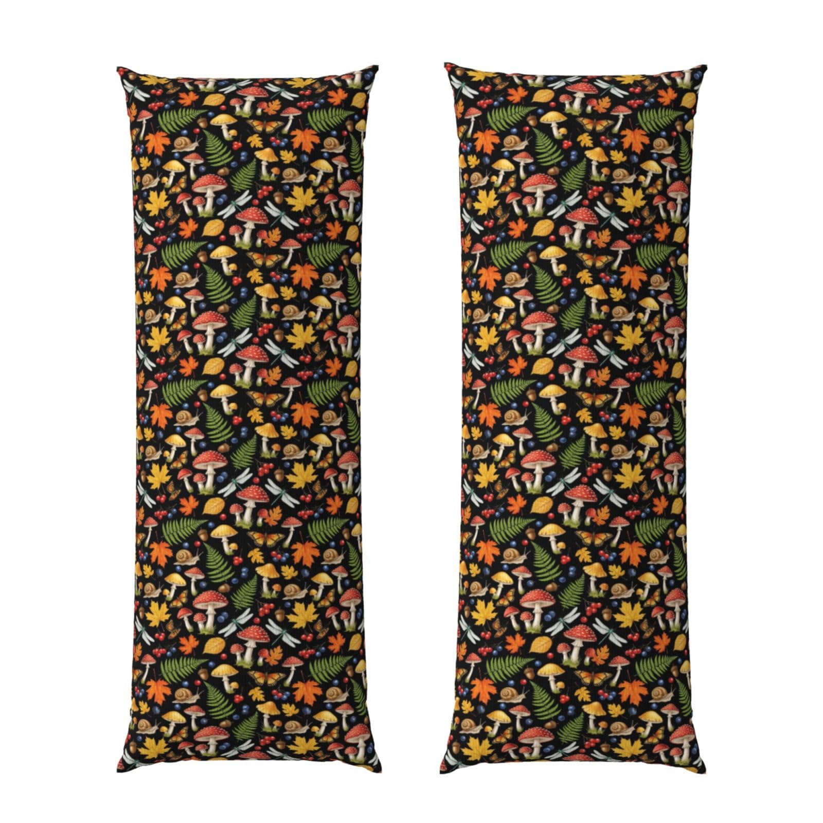 Body Pillow Protector 20x60 Fall Mushroom Leaves, Ultra Soft Zippered Pillow Cover, Breathable Cozy Fabric, Machine Washable for Bed Sofa Couch