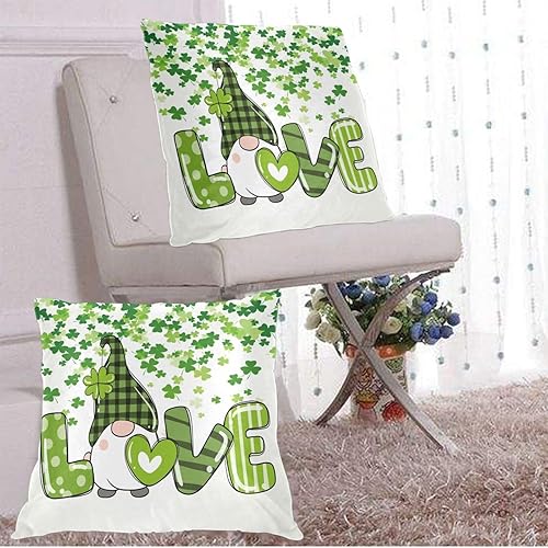 Miniatura 4 de Juego de 2 fundas de almohada de gnomos del día de San Patricio de 20 x 20 pulgadas, fundas de almohada decorativas de primavera de tréboles, fundas