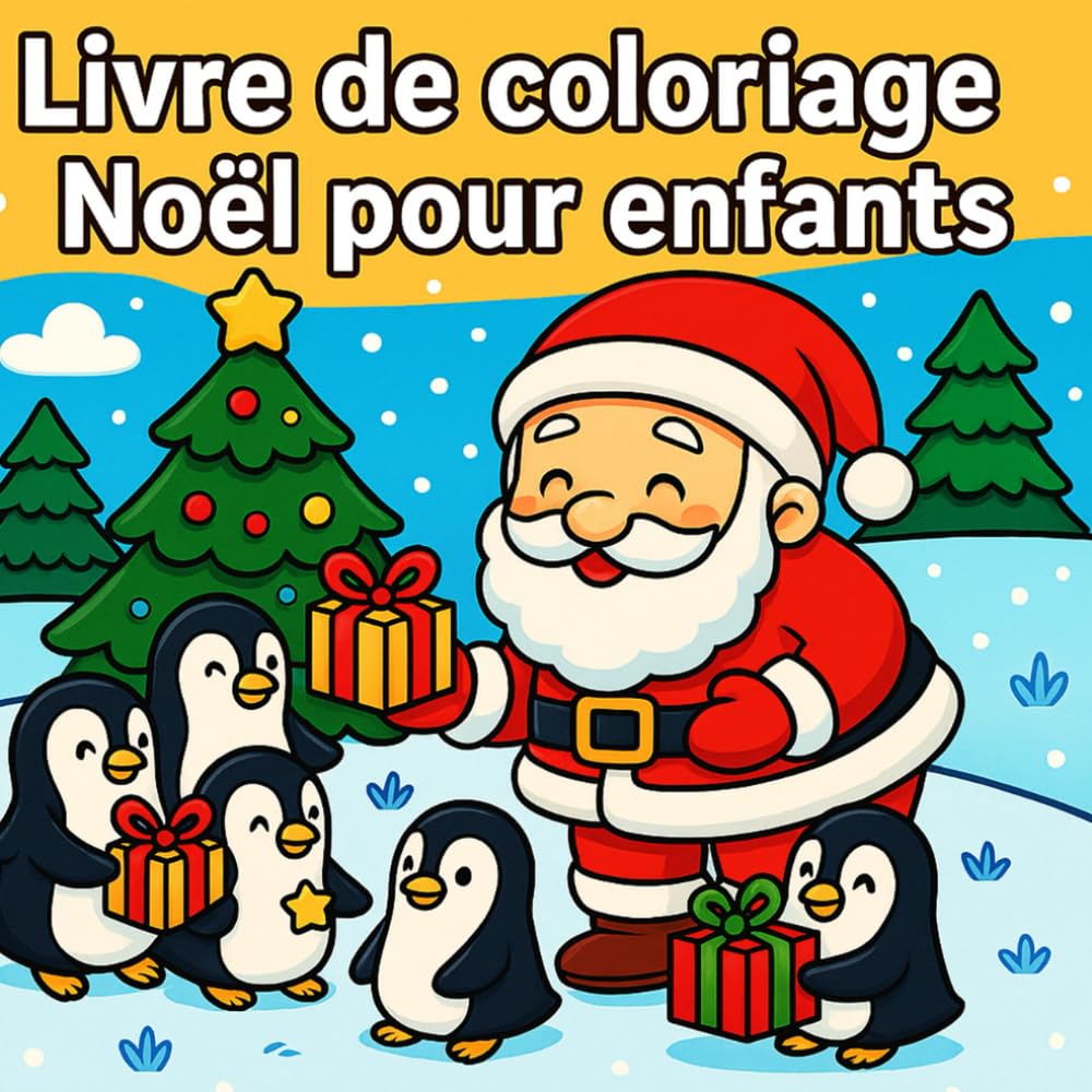 Livre de coloriage Noël pour enfants: S’amuser avec Père Noël, pingouins et sapins – coloriage hiver et animaux d’hiver dès 4 ans – cadeau créatif de Noël pour filles et garçons
