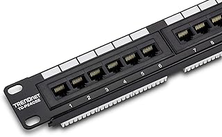 TRENDnet 24-Port Cat5-5e RJ-45 UTP Unshielded Patch Panel, Wallmount or Rackmount, 100Mhz, Color-Coded Labeling, Cat5,Cat5e,Cat4,Cat3 Compatible, 1U Rackmount, Black, TC-P24C5E