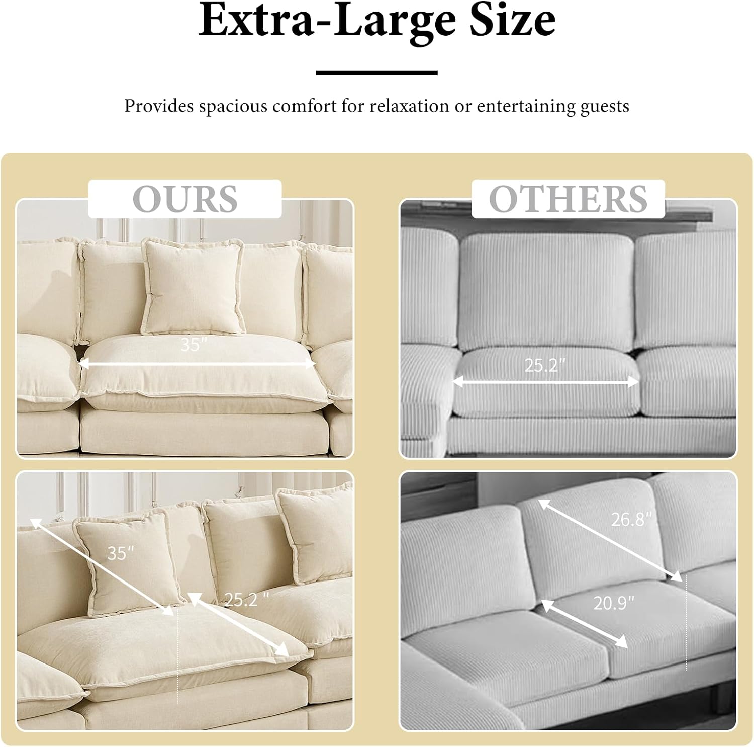 76.7" Oversized Loveseat Sofa, Ivory Off-white 2 Seater Large Sectional Couches for Living Room, Chenille Fabric Modular Sectional Sofa with Ottoman, Modern Sofas Set, Beige Love Seat Couches