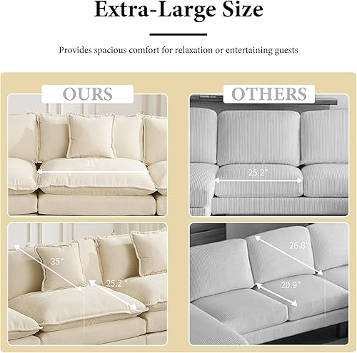 Miniatura 5 de Sofá seccional modular beige de 111.5", sofás seccionales grandes de 3 plazas para sala de estar, tela de chenilla marfil blanquecino, sofá nube de