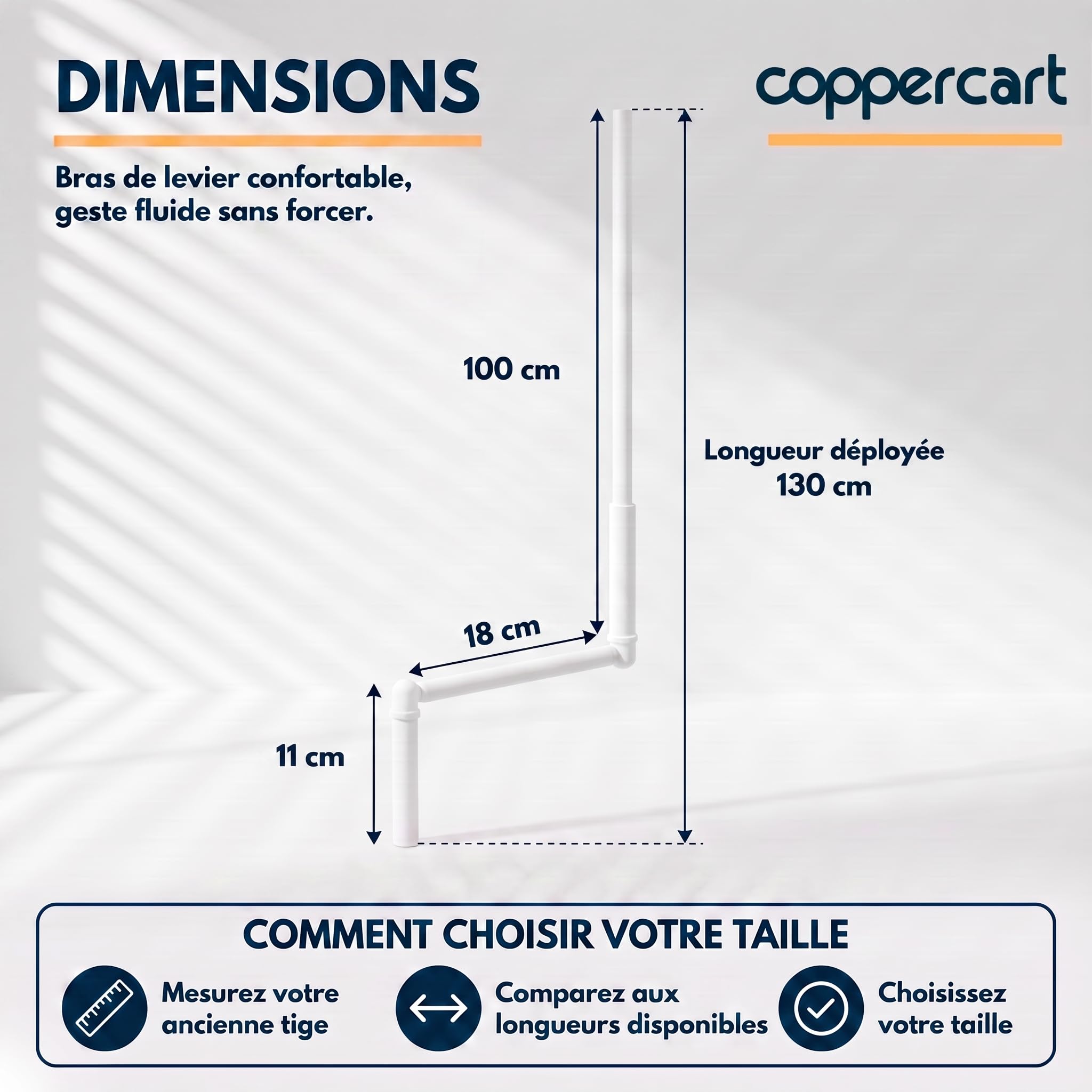 Lot de 2 - Manivelle Complète pour Volet Roulant 1300 mm - Tige Barre E618D - Acier Laqué Blanc diamètre 12mm - Poignée Ergonomique et Clip Mural - Qualité Française
