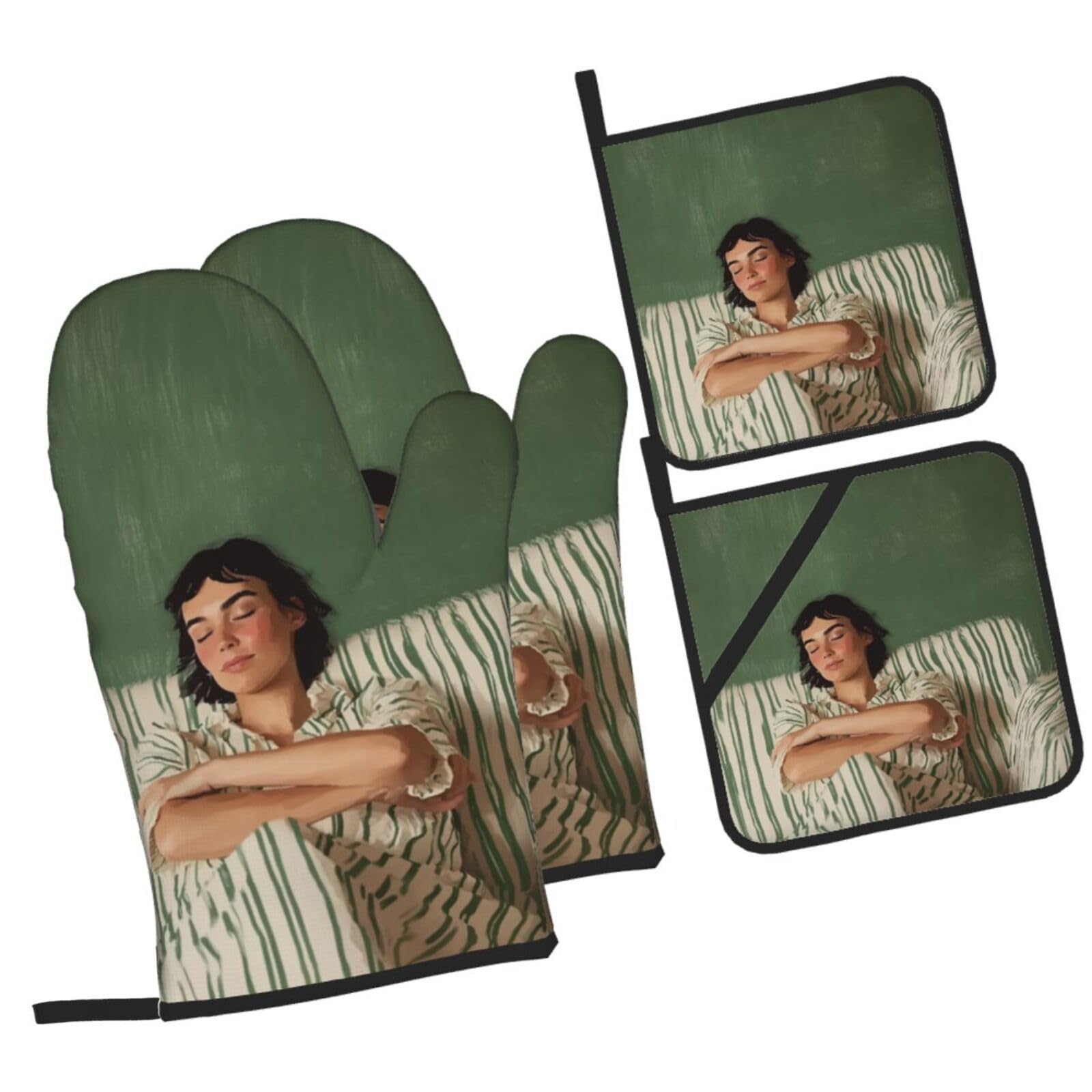 Manoplas Raya Beige Manoplas Horno Almohadillas Aislantes Juego De 4 - Acolchado Resistente al Calor, Flexible,Cocina multipropósito