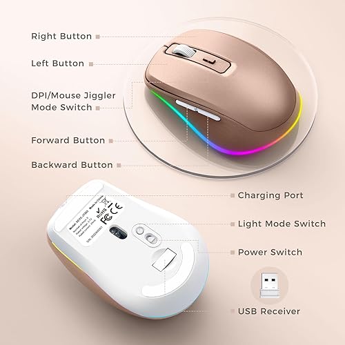 Miniatura 6 de PEIOUS Ratón inalámbrico Jiggler - Ratones inalámbricos LED con motor de mouse integrado, mouse móvil recargable para computadora portátil con
