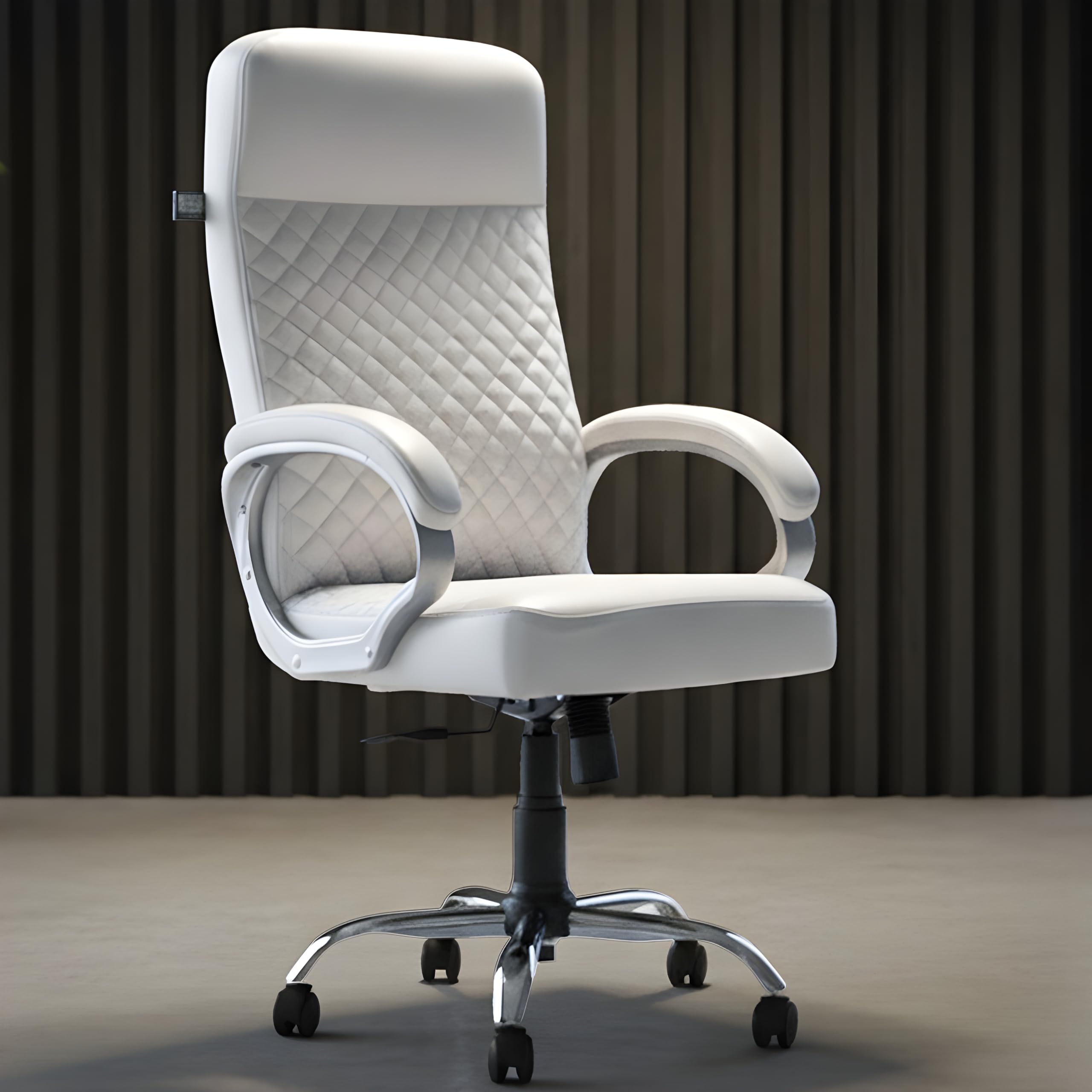 Sponsored Ad - MRC Diamond Ergonomic High Back Premium Leatherette Office Chair with Fixed Armrests,Heavy Duty Chrome Base,Home Office Desk Chair,3 Years Warranty,Pre-Assembled (White)