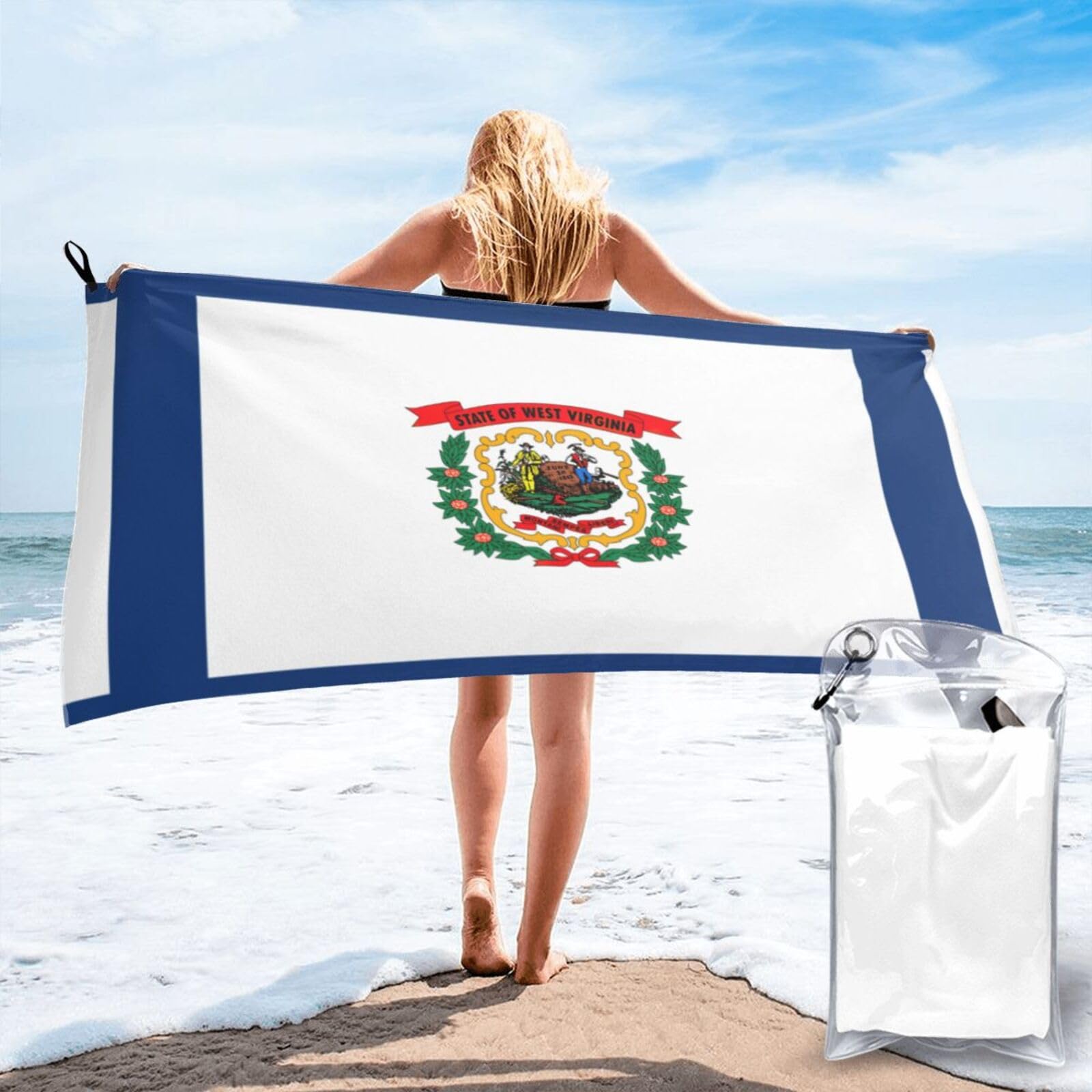 DIEzig West Virginia State Flag Print Beach Towel Fast Dry Thin For Holiday Vacation Cruise Gym Swimmers