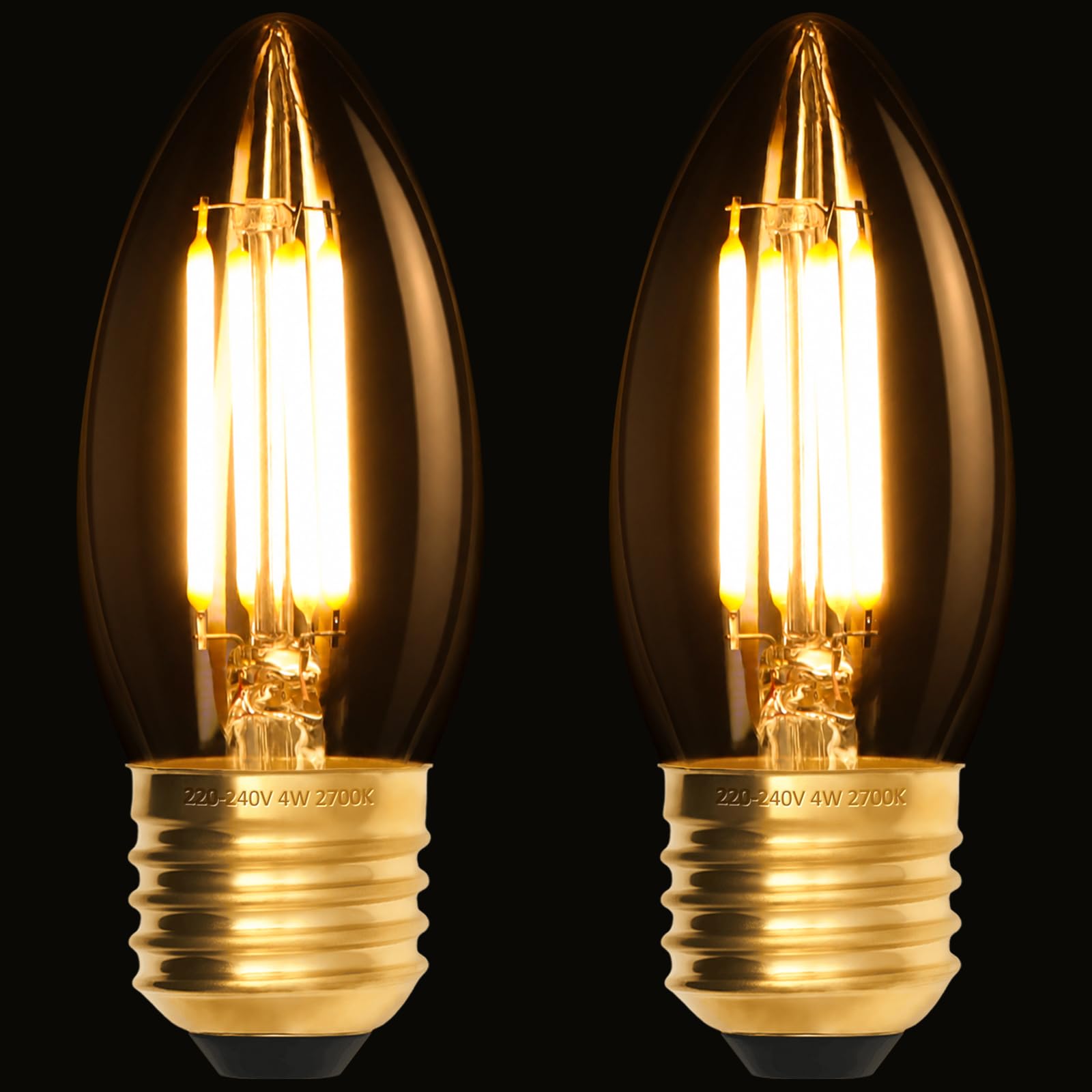 scicent 2 Pack E27 Edison Screw Bulbs, E27 LED Bulb, C35, 4W, 2700K, Amber Glass, Dimmable Vintage Light Bulb, Screw in Light Bulb โ image 1
