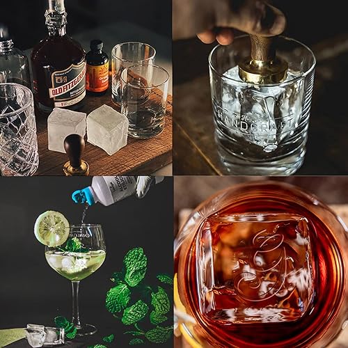 Miniatura 3 de CRASPIRE G - Sello vintage de hielo con cabeza de latón extraíble y mango de madera para cóctel, whisky, mojito, bebidas, bar, hacer manualidades