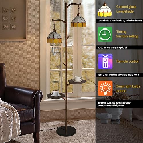 Miniatura 6 de beaysyty Tiffany Style Lámpara de pie retro con bandeja, lámparas de pie regulables, lámpara de pie de temperatura de color personalizada para sala