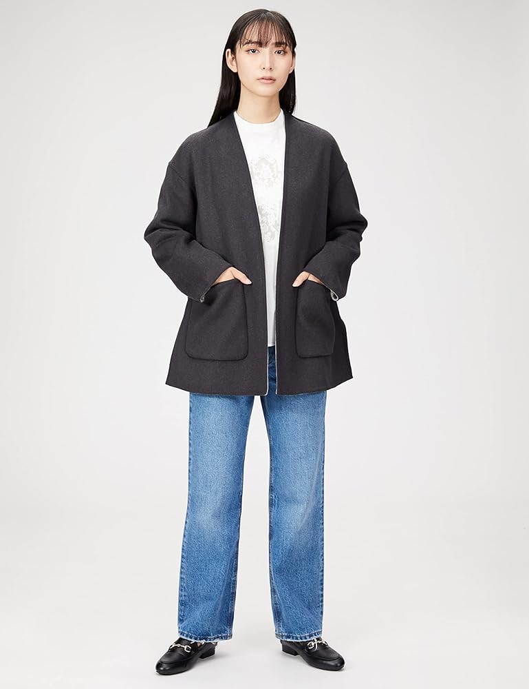 【ほぼ未使用】オーバーハーフコート　チャコール　Sサイズ　ナチュラルビューティー フェイクファースリーブハーフコート 24AW | ナチュラル