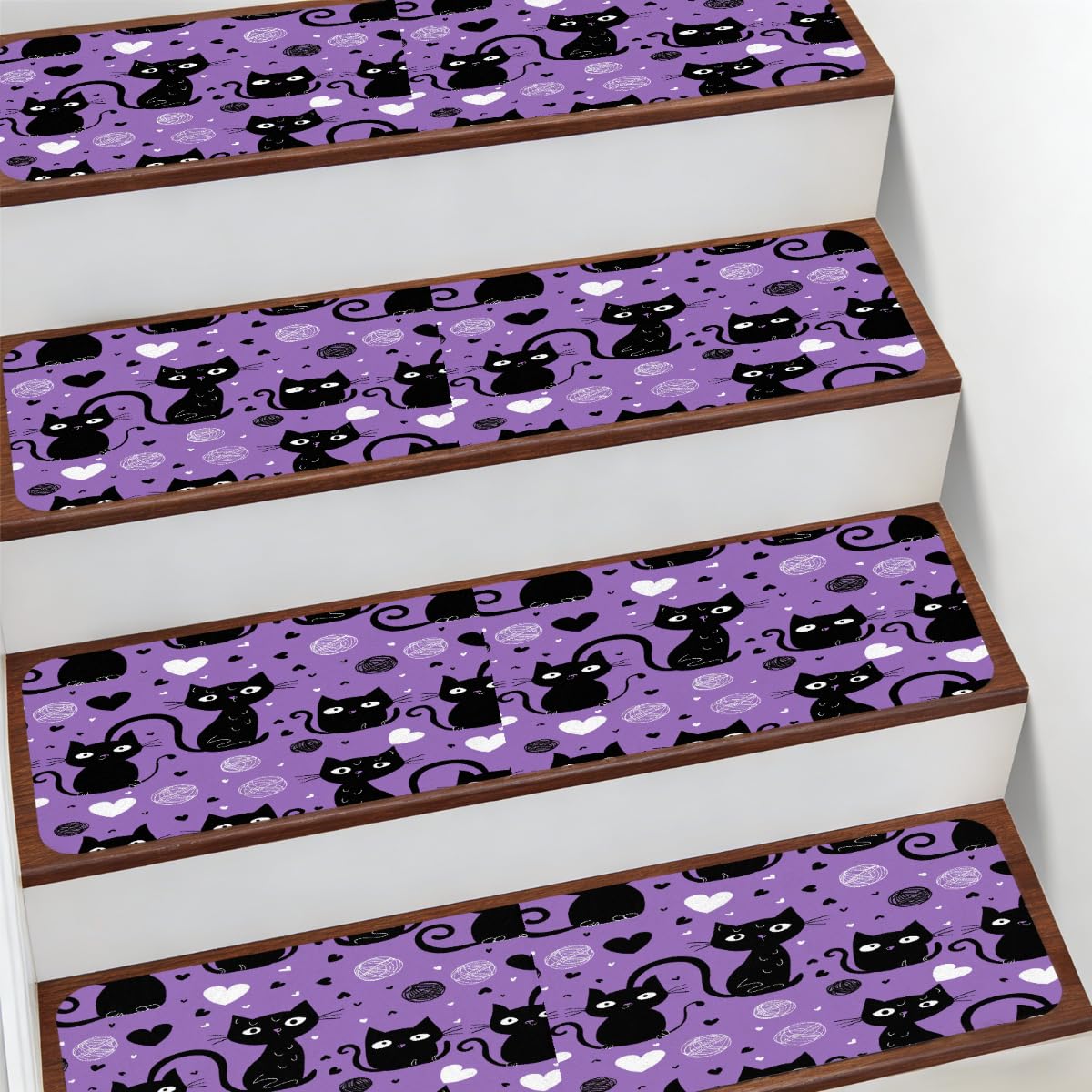 Alfombras para escaleras antideslizantes Mexpekil de interior lavables con diseño de gatos morados