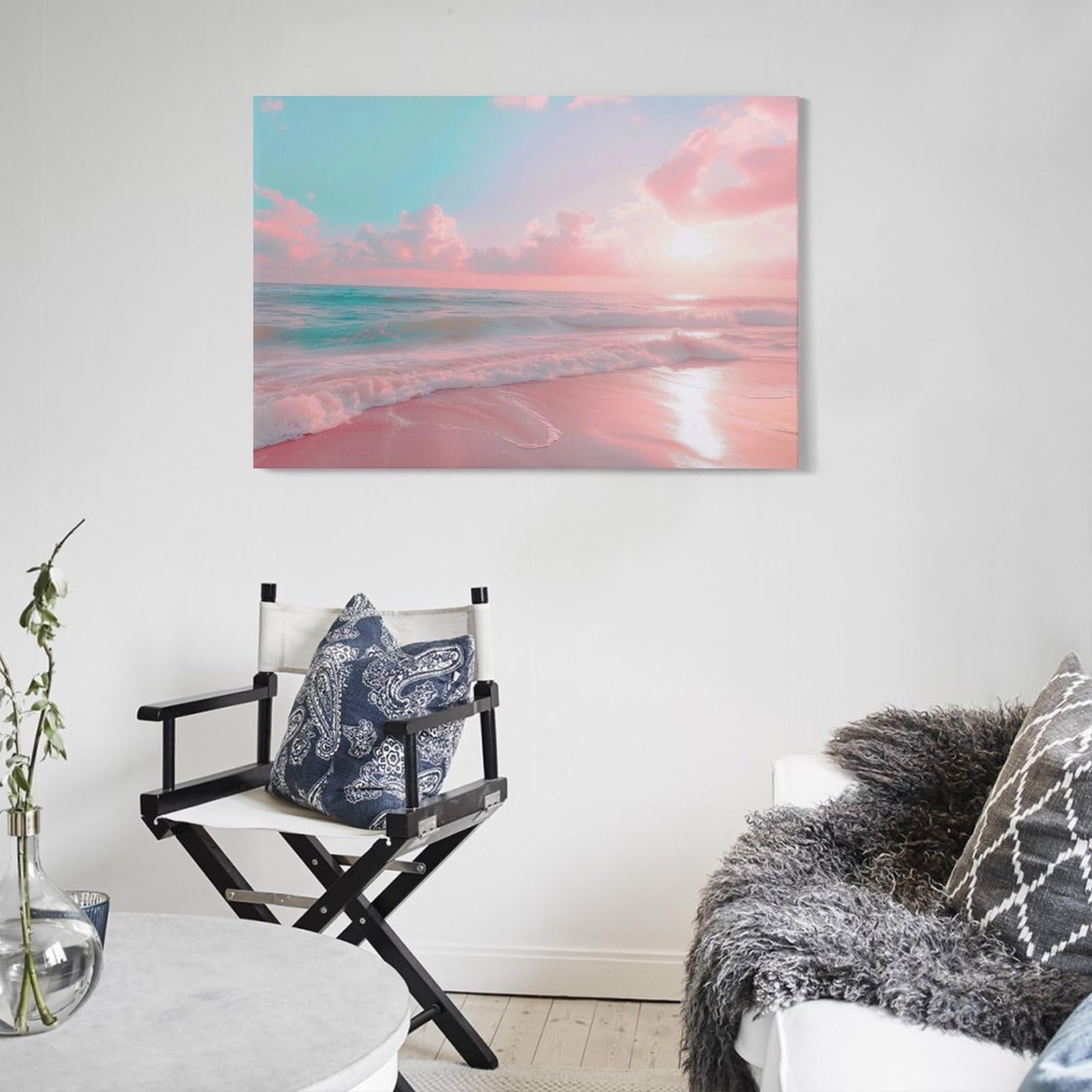 Amazon.co.jp: 絵画 ピンクの背景のビーチインテリア 絵画 美しい海の