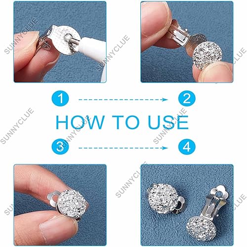 Miniatura 4 de SUNNYCLUE 1 caja de 30 piezas de 3 colores de clip en aretes de clip redondos de espalda plana, convertidores de aretes de acero inoxidable, ajustes