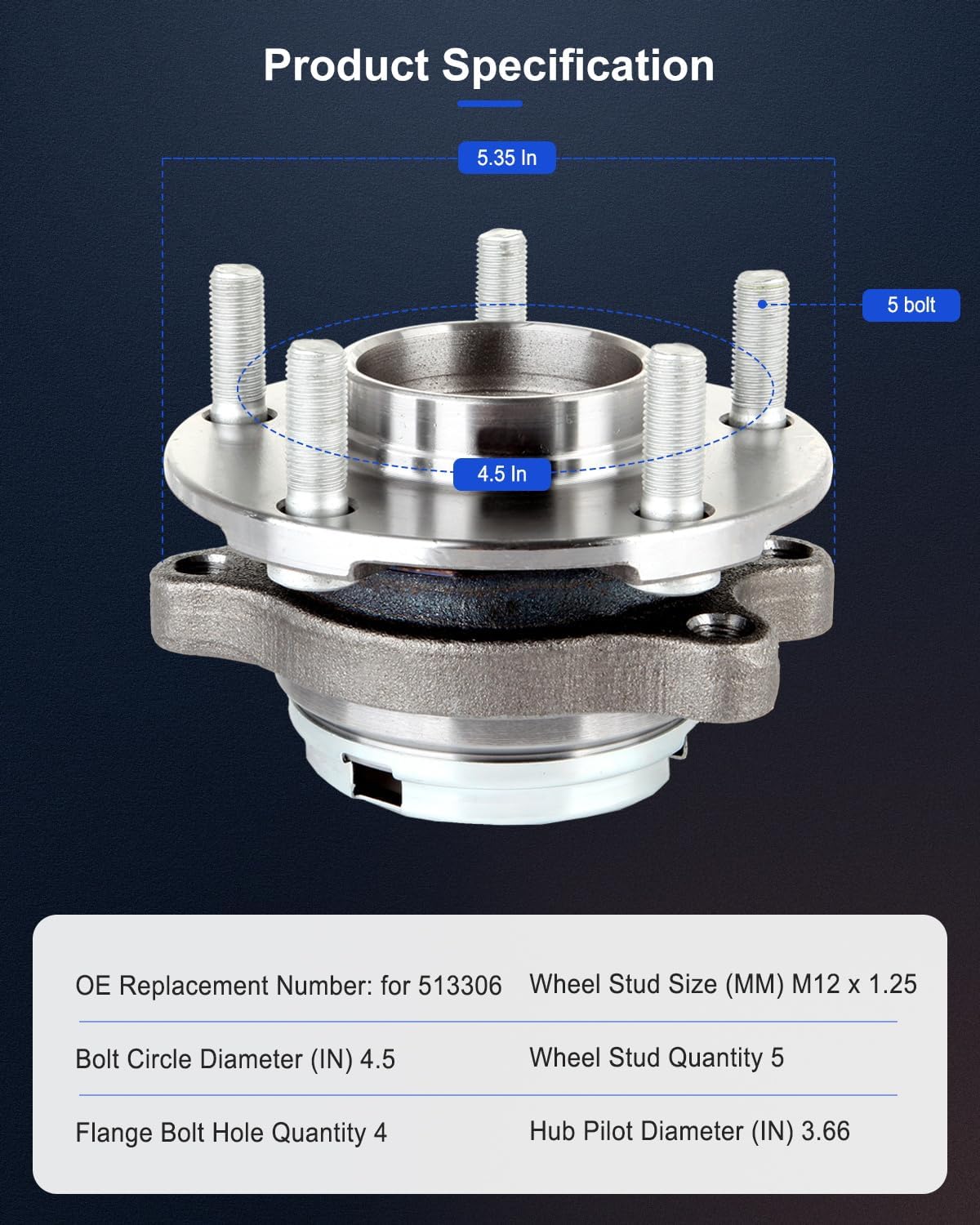 ECCPP Wheel Hub and Bearing Assembly Front Left 513306 fit for Nissan Murano 2009-2017, for Nissan Quest 2011 5 Lugs Wheel Bearing Hubs with ABS 2pcs