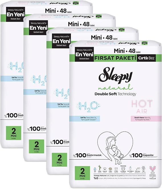 Sleepy Natural Double Soft Mega Fırsat Paketi Bebek Bezi 2 Numara Mini 192 Adet