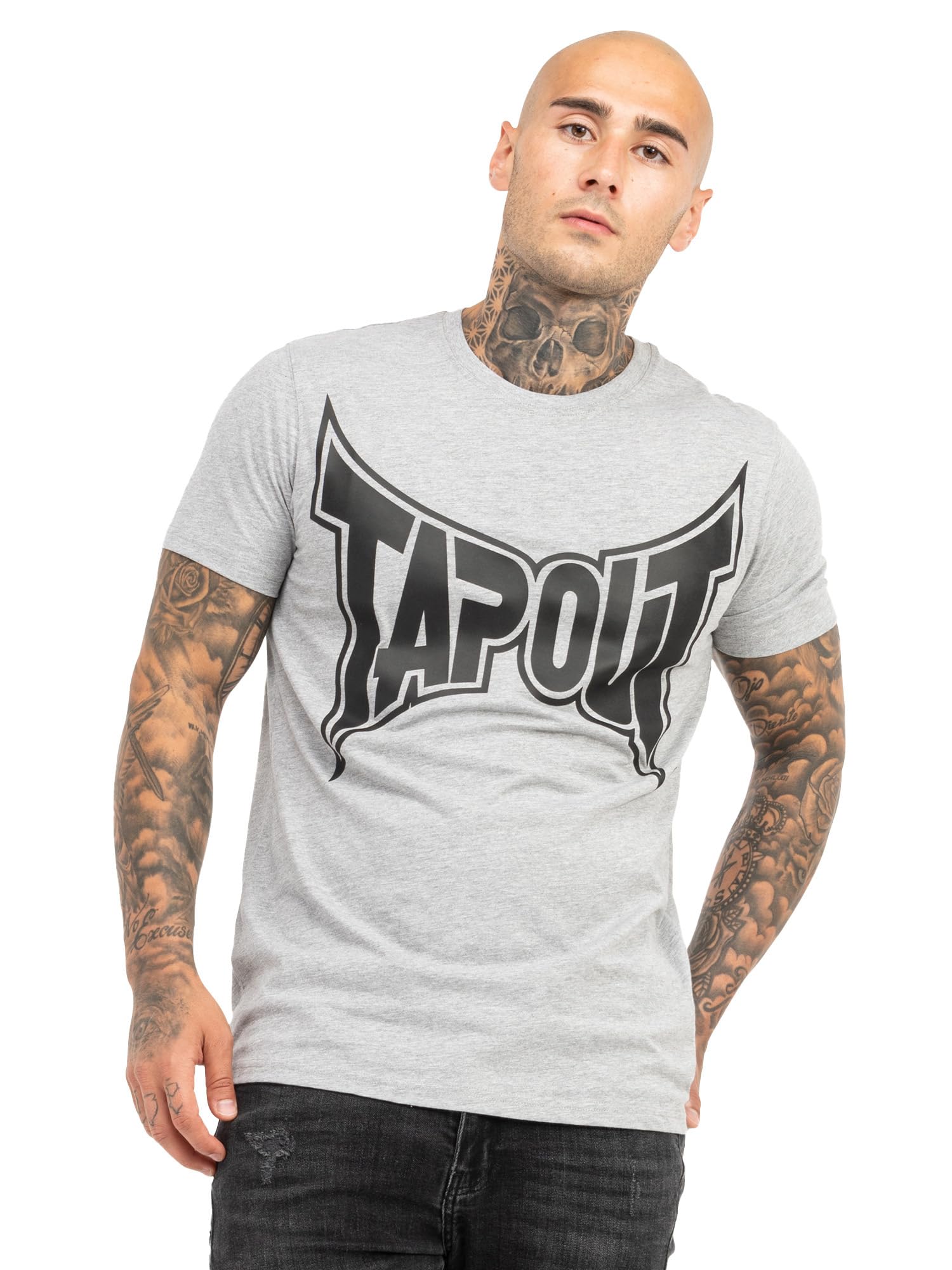 Tapout Men's Logo Tee T-Shirt, Marl Grey/Black, L