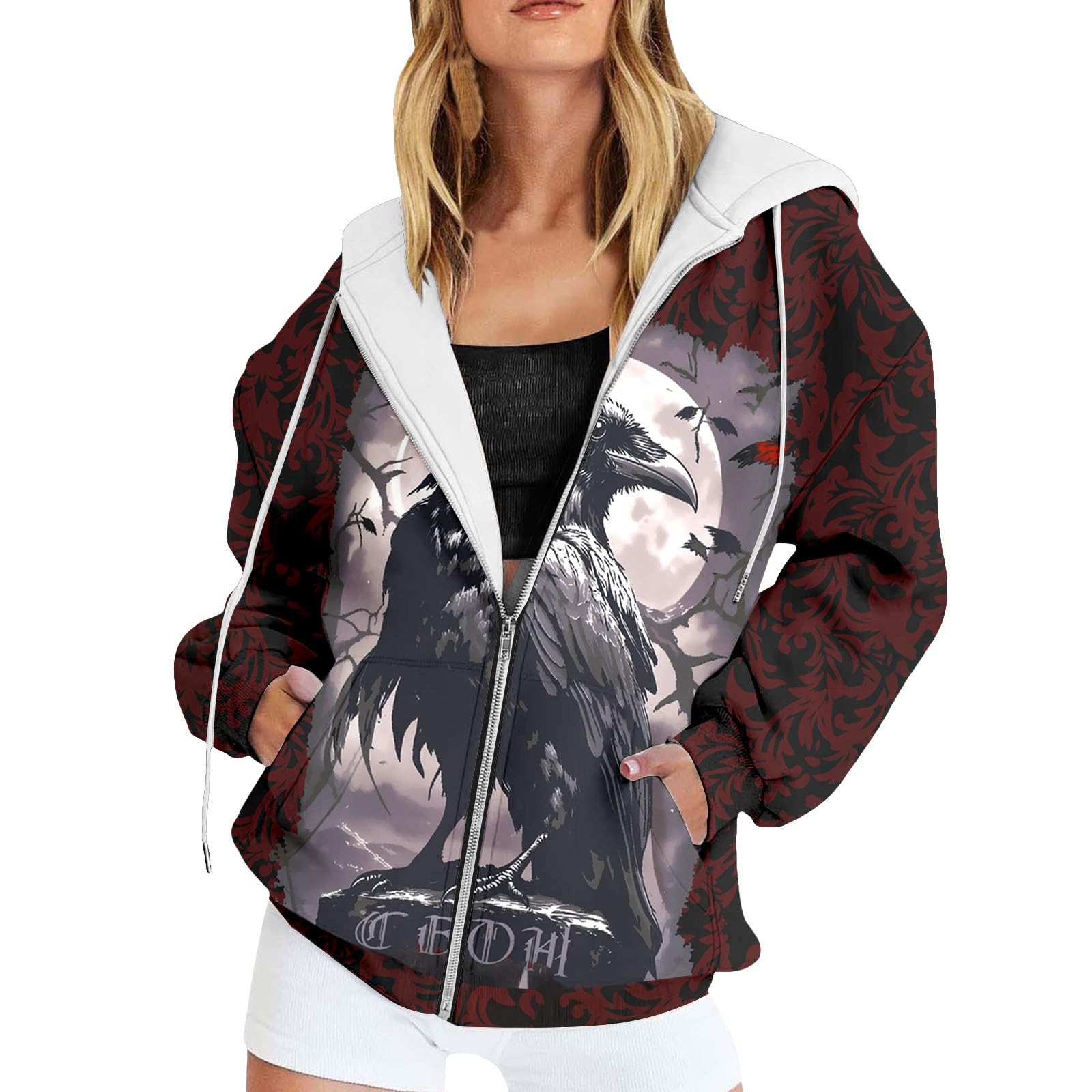 Sweat à capuche imprimé floral avec coupe décontractée et poches