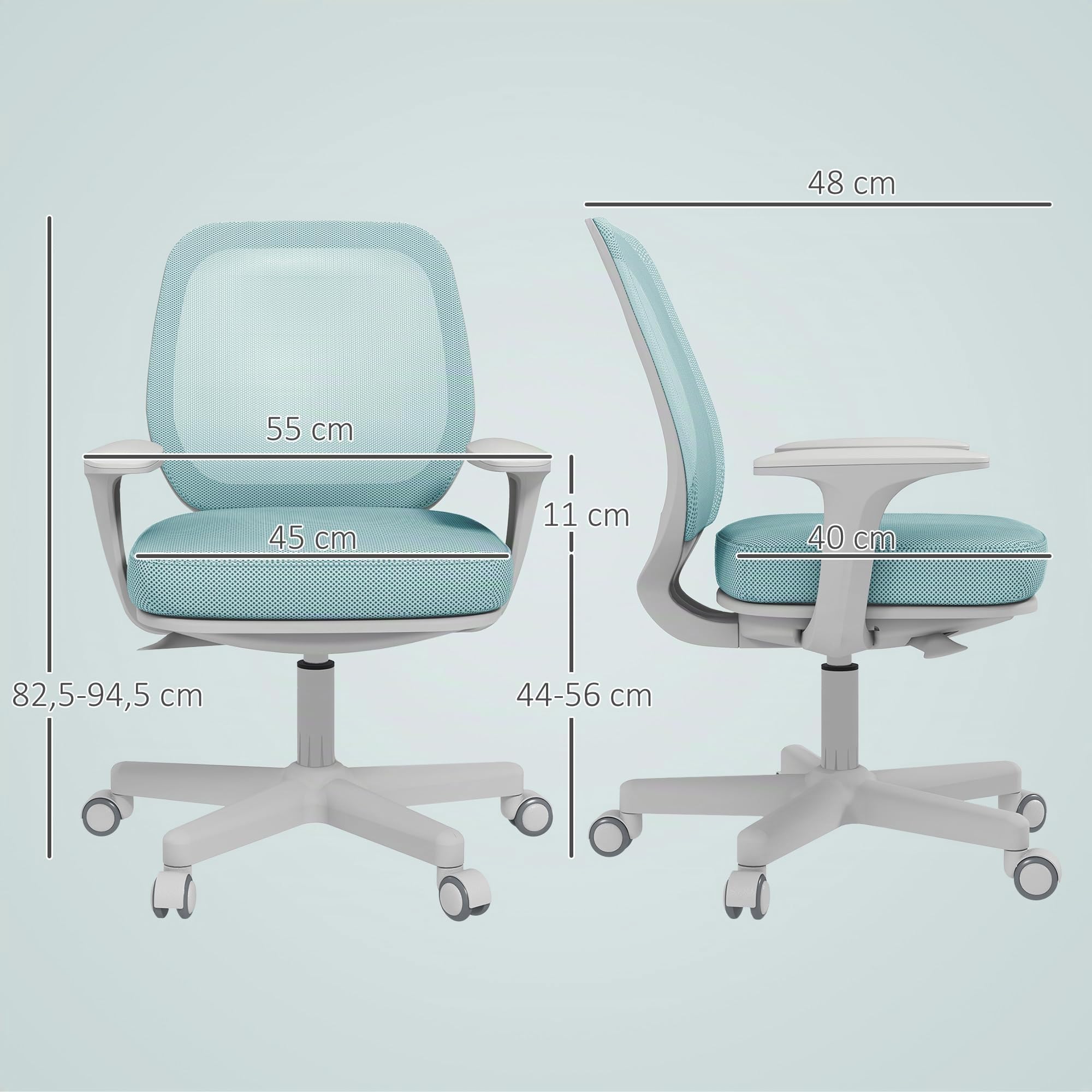 Vinsetto Bürostuhl Ergonomisch mit Drehfunktion für Home-Office Grün | Schreibtischstuhl, Höhenverstellbar, Computerstuhl, Polyester