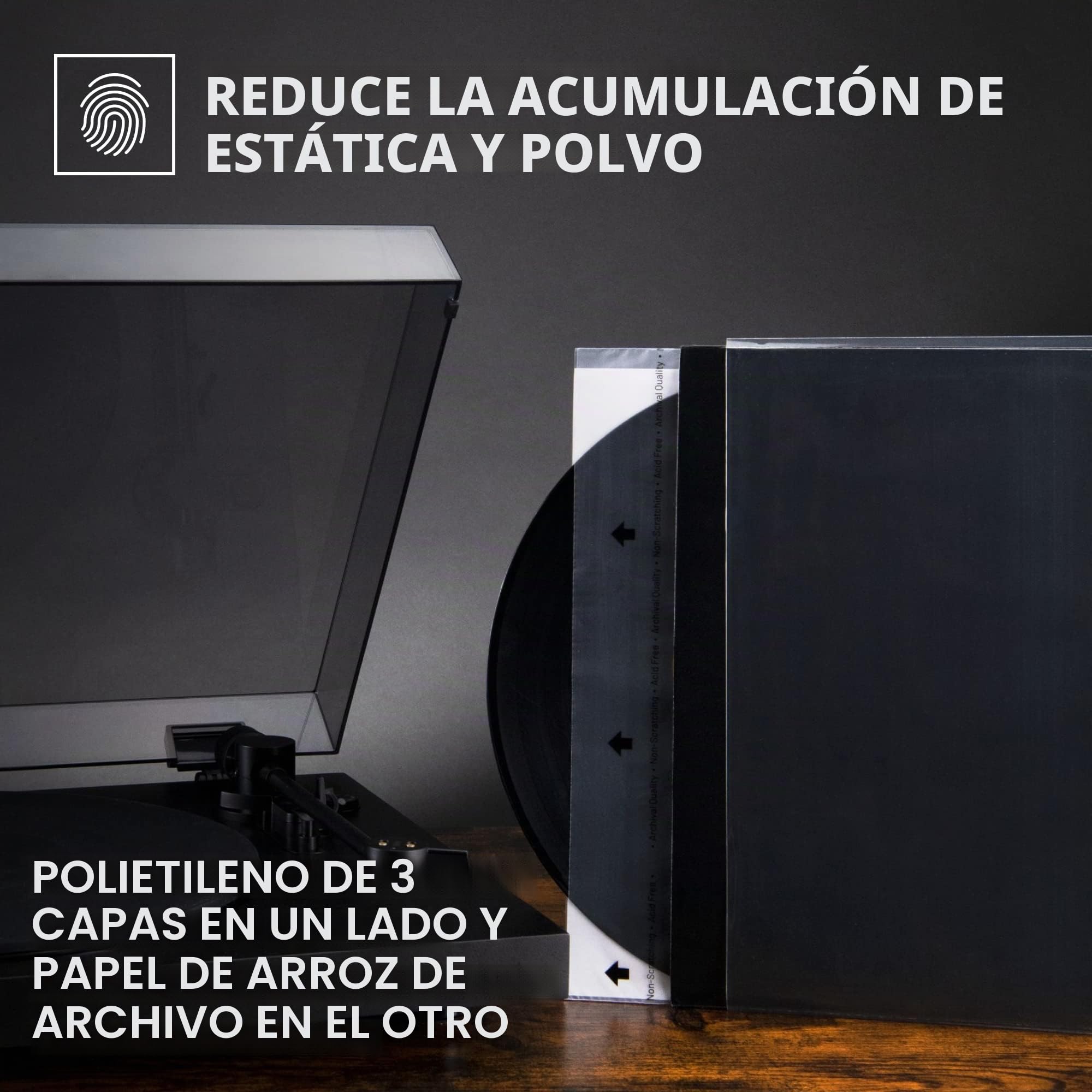 Big Fudge Fundas Vinilos LP Interior - 30cm x 50 uds. - 50x Funda Vinilo Papel de Arroz Antiestático para Archivar - Fundas Interiores Vinilos 12" Transparente de 3 Capas