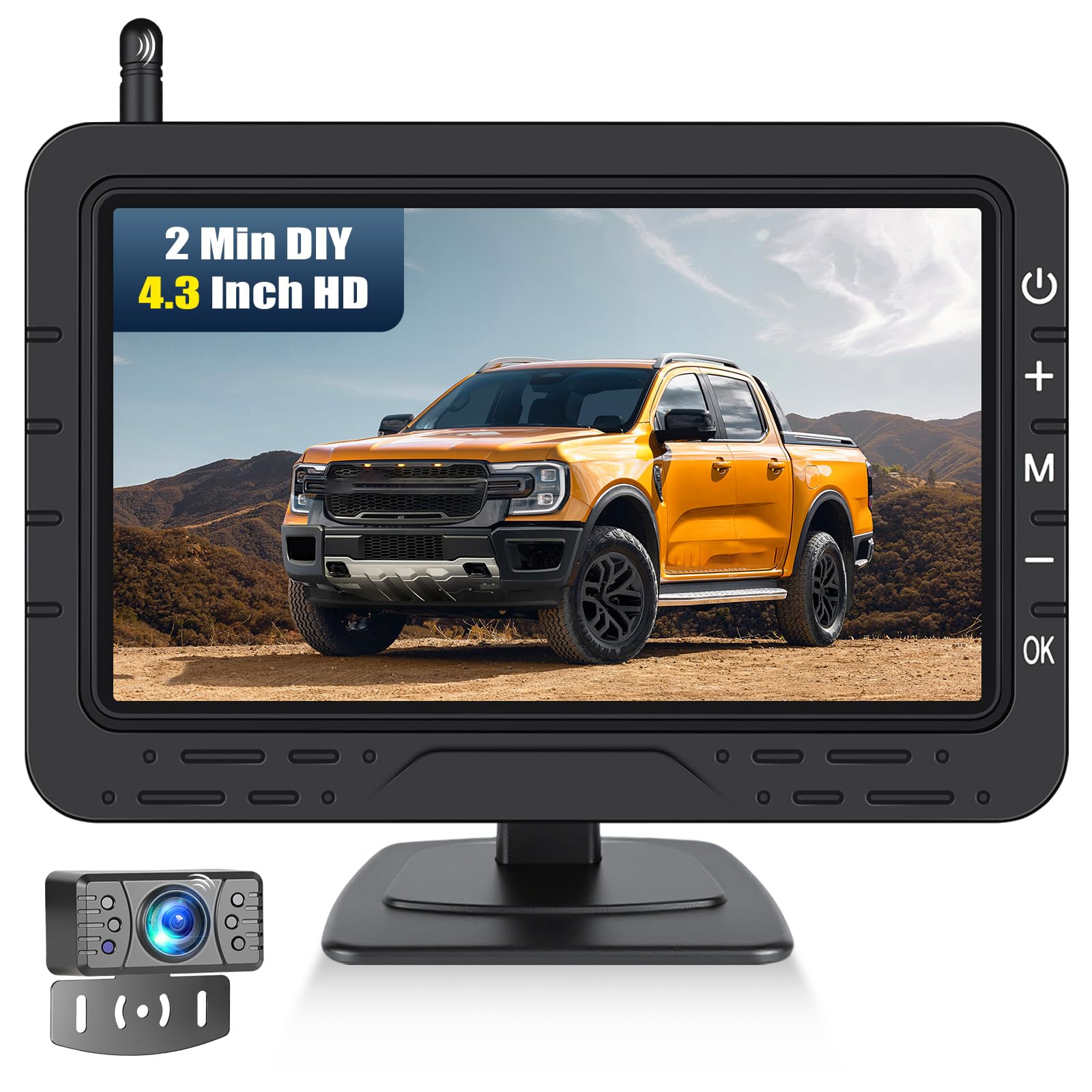 CAMECHO 4.3 Pouces sans Fil Camera de recul avec Moniteur & IP68 étanche, Vision de Nuit caméra de recul DIY Aide à la Marche arrière & Image Flip pour Voiture/Véhicule/Camion/Van/Caravane SUV-12V