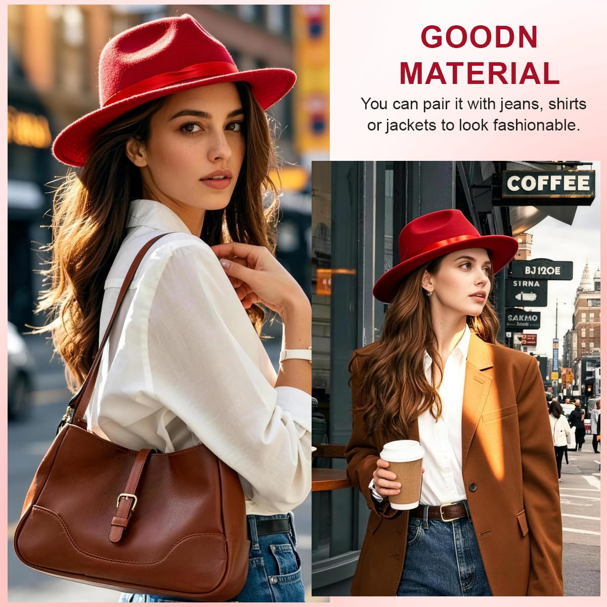 UPSTORE Sombrero Fedora de ala ancha con cinta de satén, fieltro suave, sombrero de vestir Panamá para mujeres y hombres