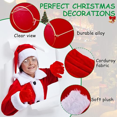 Miniatura 2 de Weewooday 2 gafas de disfraz de Papá Noel de Navidad, guantes de terciopelo rojo, accesorios de Papá Noel para disfraces para mujeres y niños