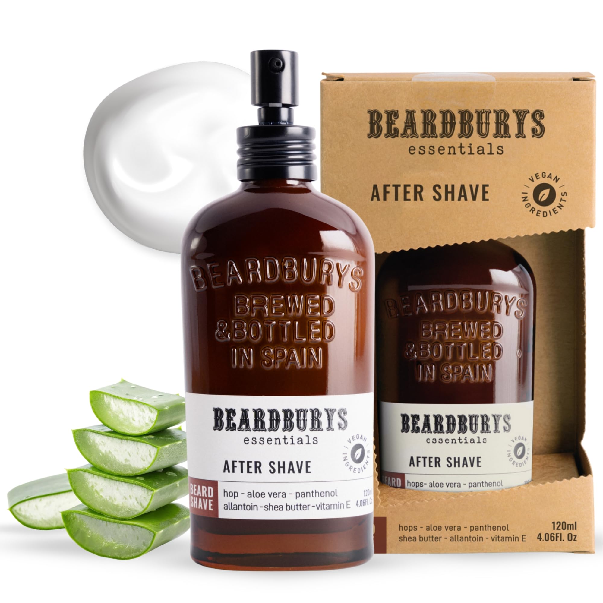Beardburys Essentials | After Shave for Men, Soothes, refreshes and hydrates - Vitamin E, Shea Butter and Aloe, 100% Vegan - 4.06 Fl Oz