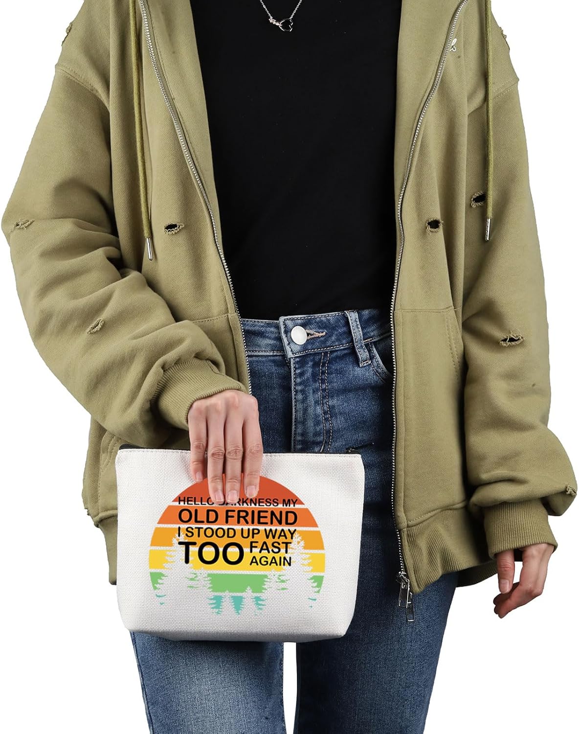 VAMSII POTS Awareness Gift Hello Darkness, My Old Friend Makeup Bag POTS Syndrome Fighter Warrior Cosmetic Bag Dysautonomia Awareness Gift (Hello Darkness My Old Friend M) - Image 5