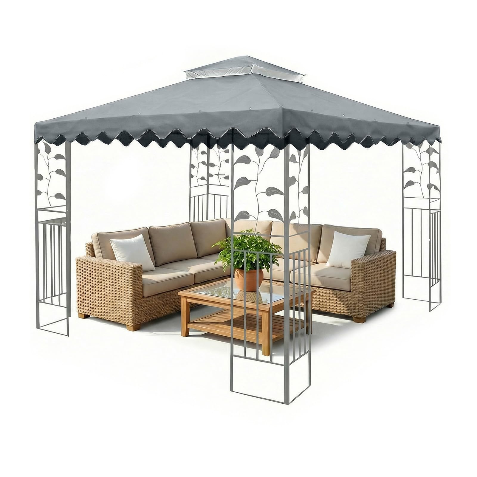 Mingfuxin 3x3M Gazebo Top Cover Replacement, 10FT 2 Tier Heavy Duty Waterproof UV Resistant Patio Canopy Tent Roof Cover with Mosquito Net, Outdoor Garden Sun Shade Replacement Top (TOP COVER ONLY)