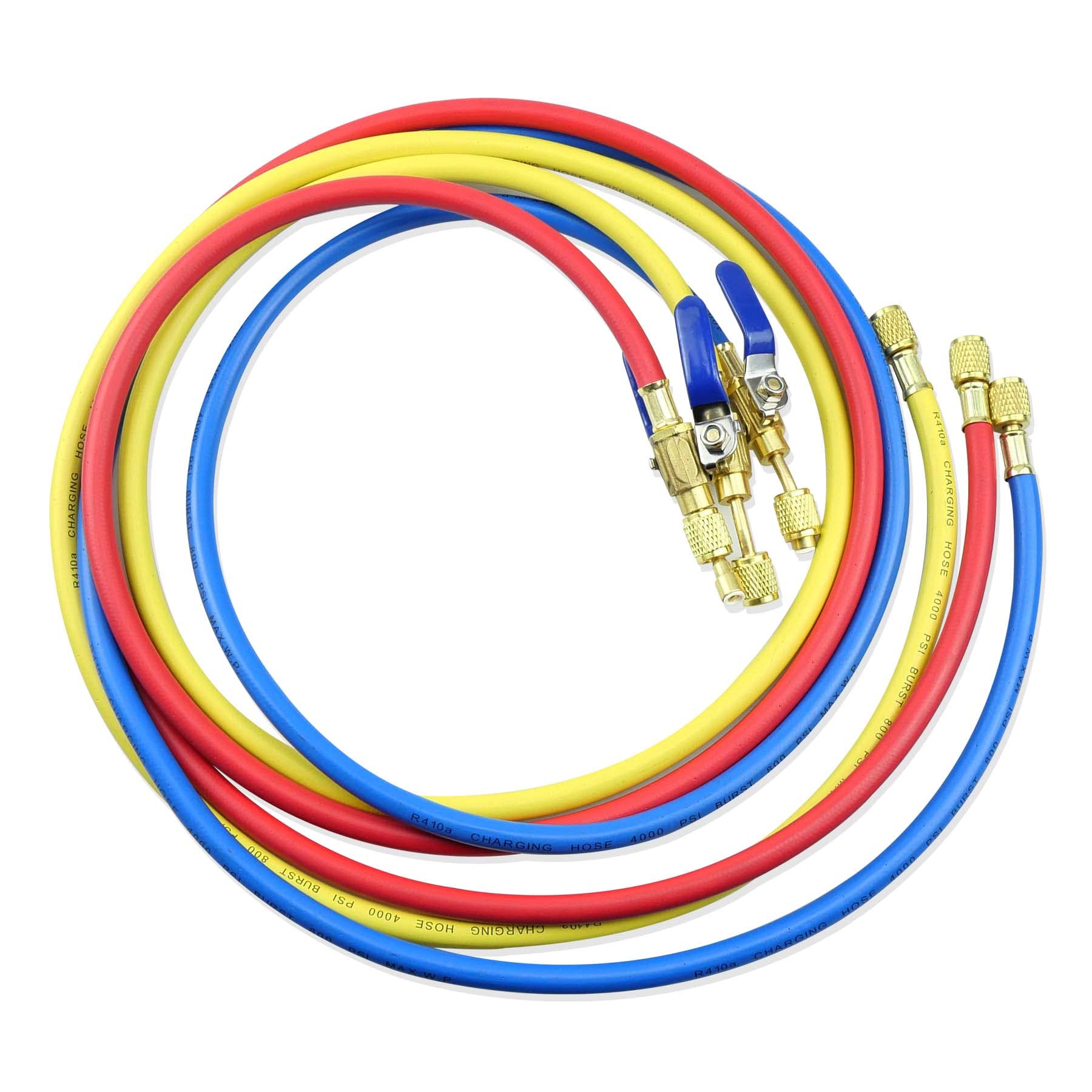 3Pack 29986 Plus II 1/4" Hose with Compact Ball Valve 72" Fit for R-410A Refrigerant Charging Hose Set