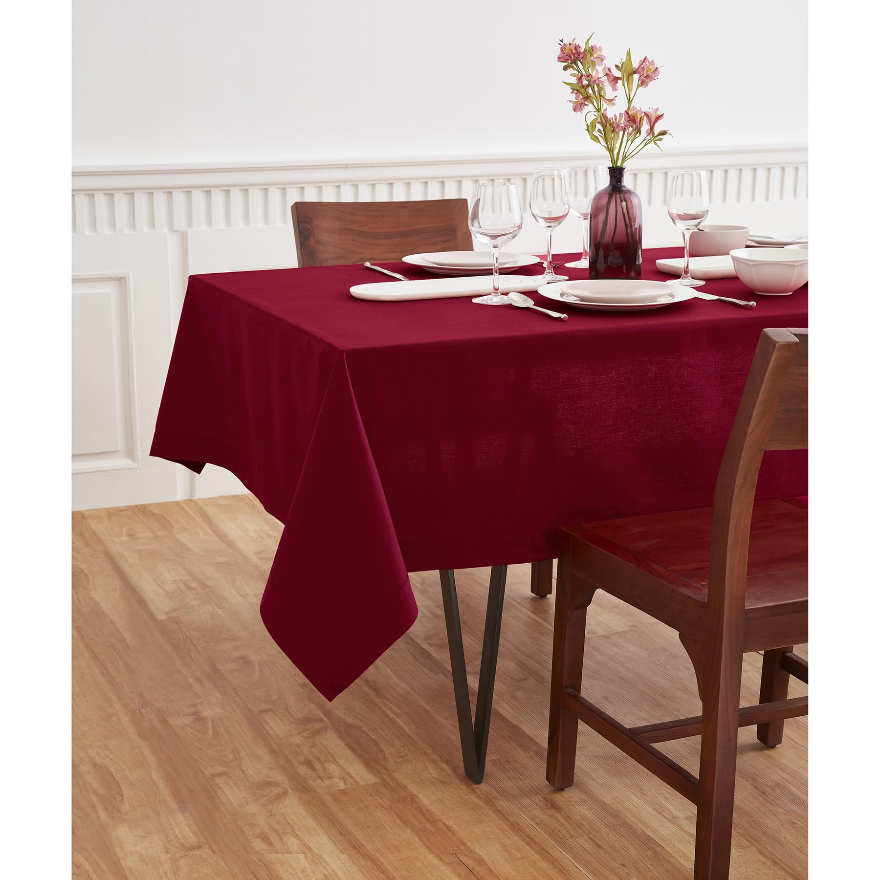 Solino Home Mantel rectangular rojo de 152 x 213 cm, mantel de lino de algodón Dru, lavable a máquina, manteles de tela suave y duradera para comedor, decoración de verano