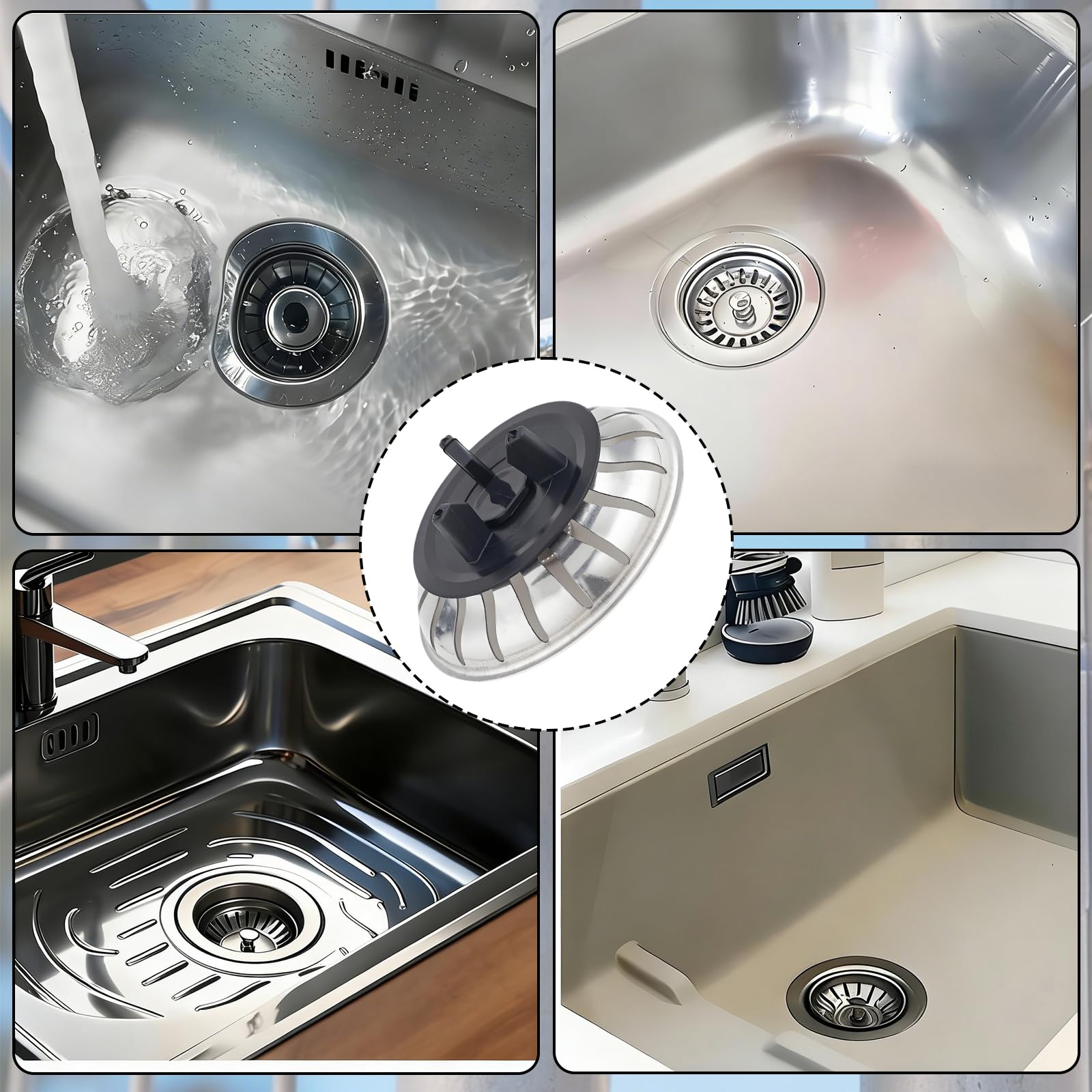Lot de 2 paniers d'évier - Diamètre : 80 mm - Avec joint en caoutchouc à trois pieds - Compatible avec IKEA ATLANT et DOMSJÖ - Pièce de rechange pour siphon d'évier de cuisine - Type d'âge