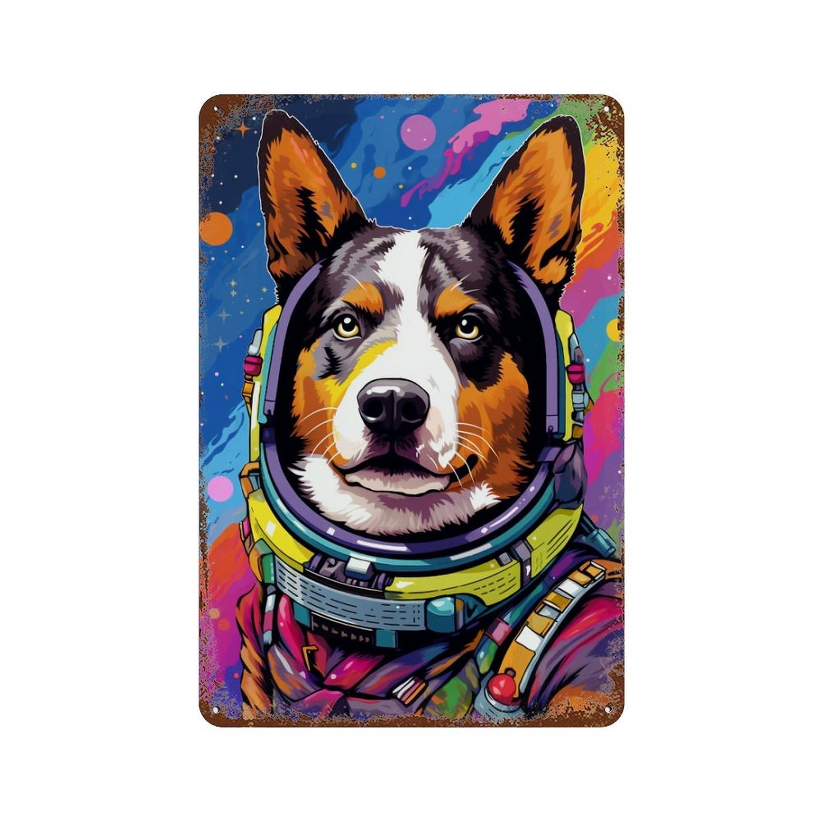 Space Dog Explorer-8 Aged Metal Wall Plaque 11.8"x7.9", Classic Wall Plaque for Garage, Pub Or Kitchen