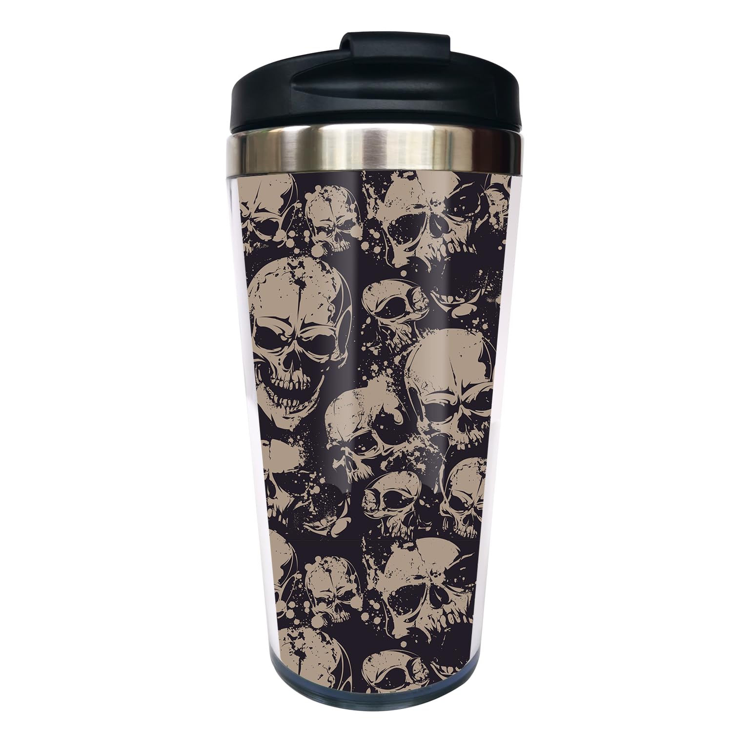 CUAJH Skull Pattern Travel Coffee Mug Insulated Tumbler with Wrap Lid and Stainless Lined for Women Men Birthday, 14 OZ