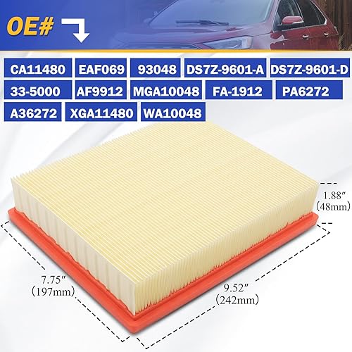 Miniatura 6 de CA11480 Filtro de aire de motor para Ford GT Edge Fusion Lincoln MKX MKZ Nautilus Continental EAF069 DS7Z-9601-A 2013-2022