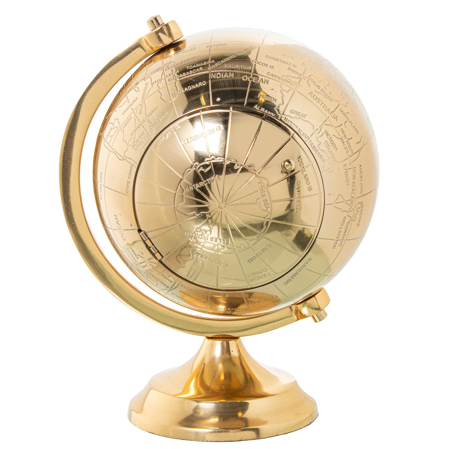 RELOJ 23361 SOBREMESA GLOBO TERRAQ. LATÓN DORADO BRILLO_24X16X20CM