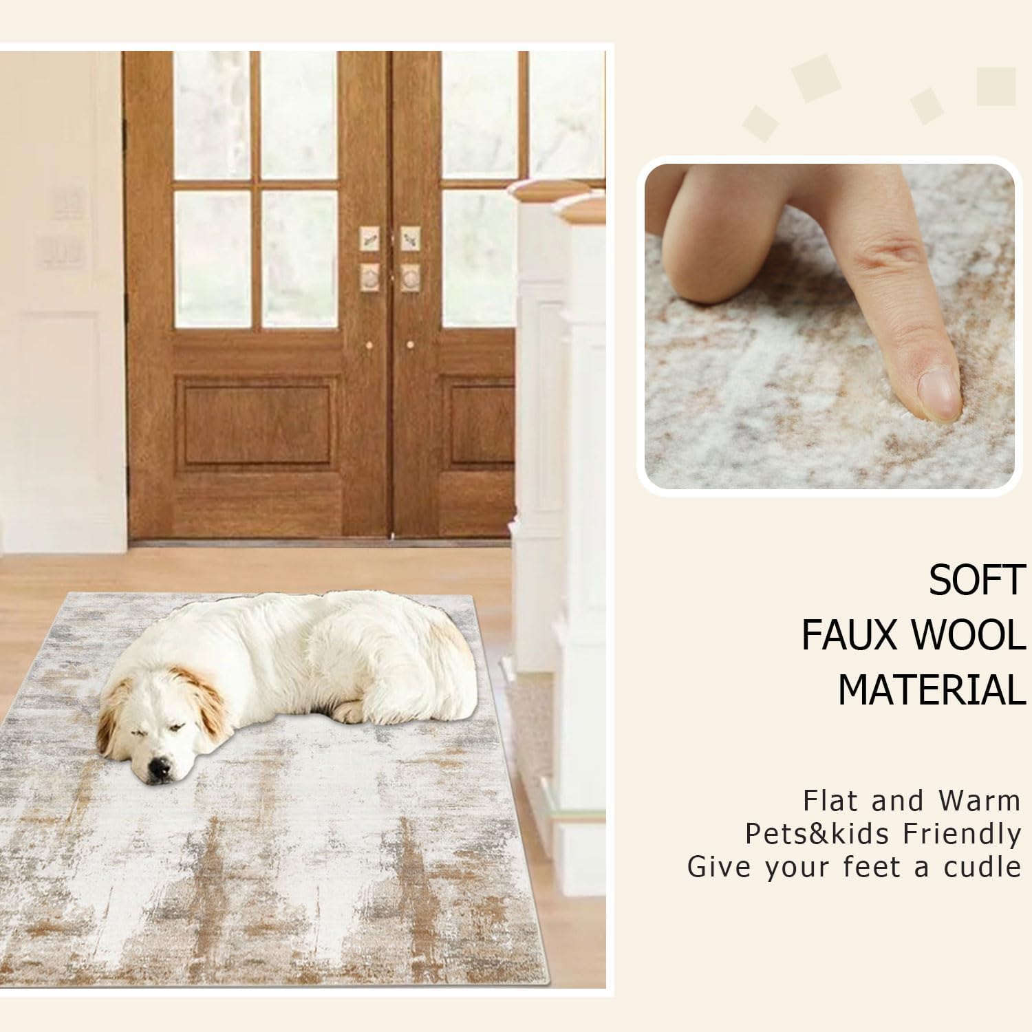 famibay Area Rug 3x5, Modern Abstract Throw Rug with Rubber Backing, Beige/Camel, Washable Rugs for Bedroom Aesthetic, Non Slip Kitchen Entryway Rug, Low Pile Area Rug, Dorm Rug