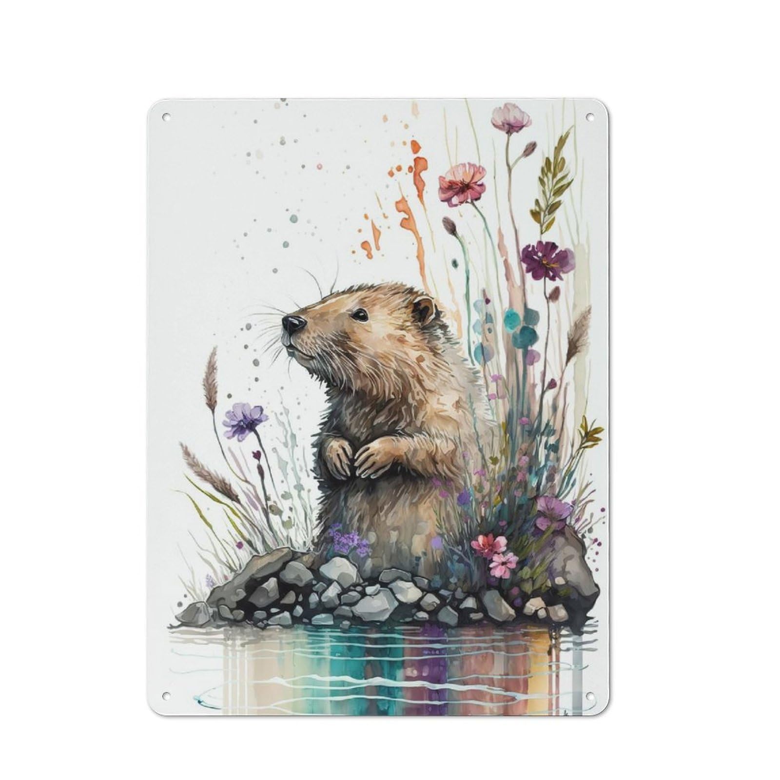 Shed Style Rustic Tin Sign 40x30cm Featuring Watercolor Beaver, Utility Space Decor for Conservatory, Home Bar Or Utility Room