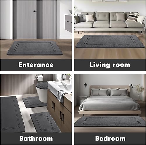 Miniatura 7 de YIHOUSE Juego de alfombras de baño de espuma viscoelástica, juego de 2 piezas, tapetes de baño antideslizantes para baño, juego de alfombras de baño