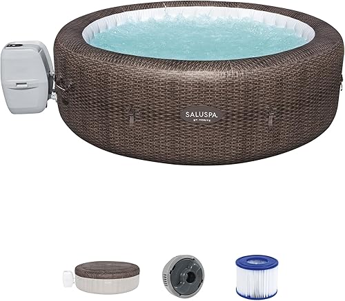 Bestway SaluSpa St Moritz AirJet - Bañera de hidromasaje inflable redonda para 5 a 7 personas con 180 AirJets y cubierta de ahorro de energía