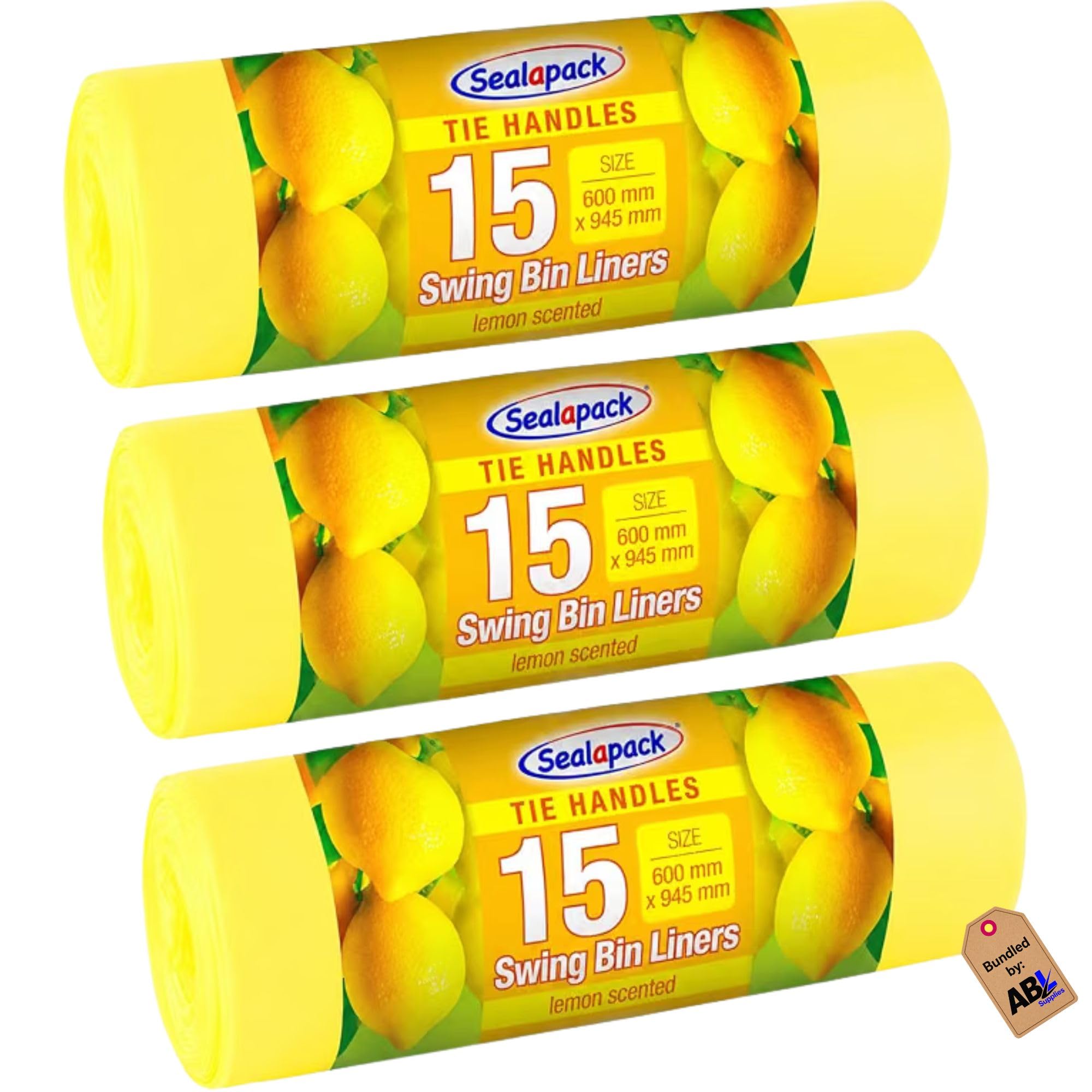 Abl Supplies Yellow Scented Swing Bin Liners 50L | 45 Lemon Scented Bin Bags 50 Litre | Tie Handles 60Cm X 94Cm 50L Bin Bags 50L (45 Liners)