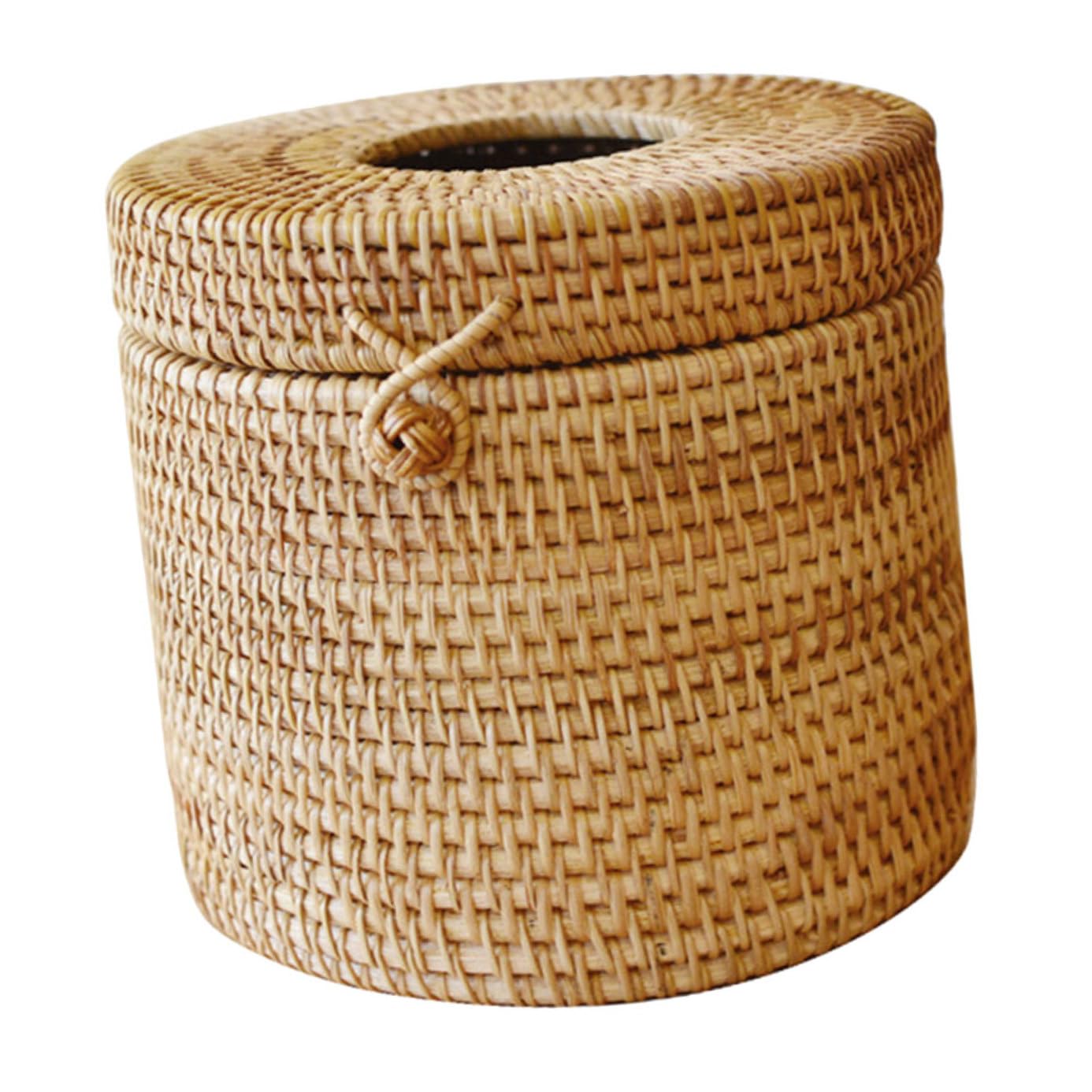 Boîte à mouchoirs tressée en rotin naturel ronde pour rangement de table
