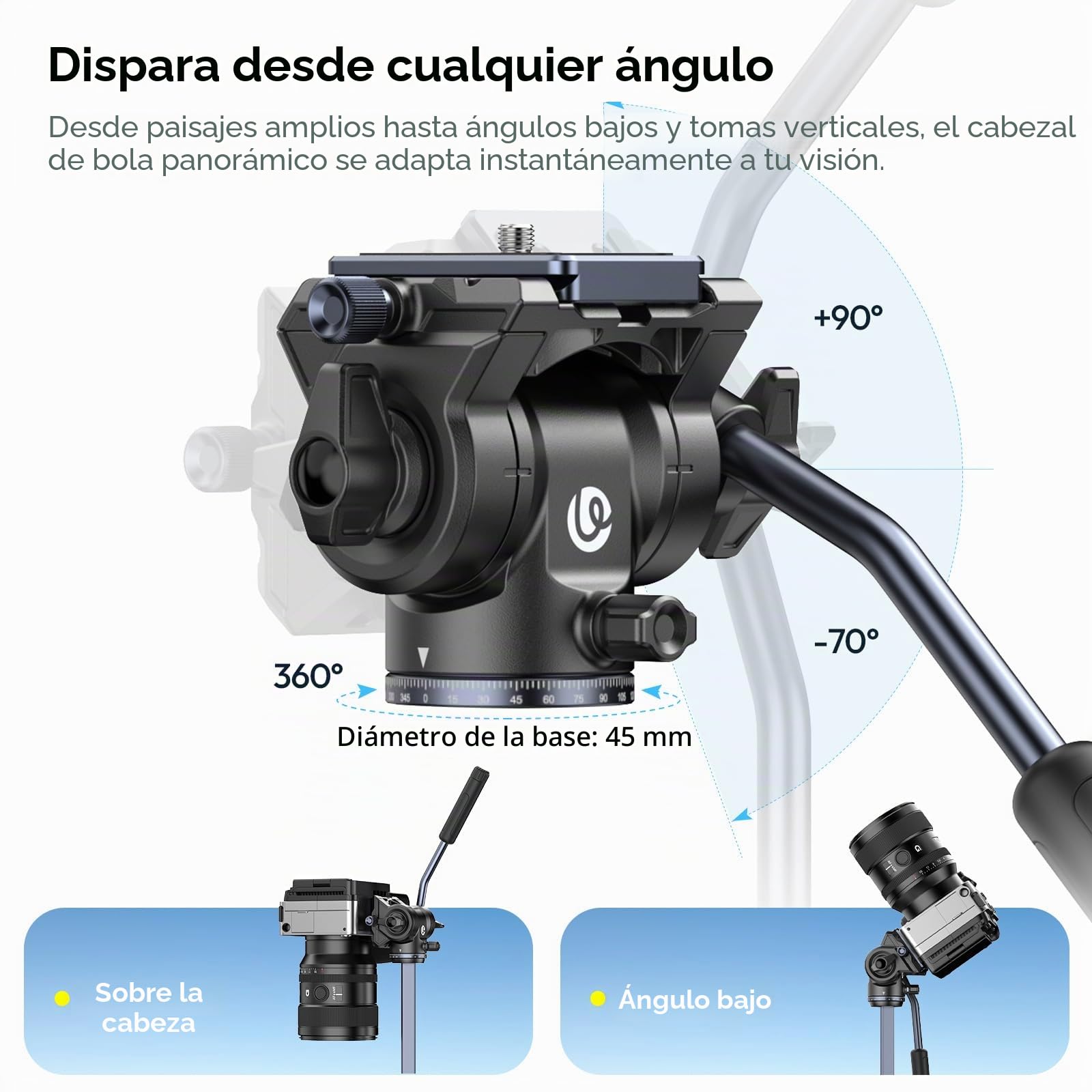 ULANZI Ombra Vídeo II Trípode para Cámara 157 cm con Cabezal Fluido, Giro de 360° e Inclinación de -70°/+90°, Trípode de Viaje con Soporte para Móvil, Compatible con Arca Swiss para DSLR, Móvil