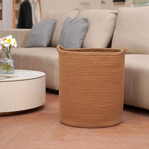 Miniatura 7 de Cesta de lavandería tejida de gran tamaño de 90 litros, cesta de lavandería alta de algodón para mantas, ropa, almohadas, juguetes, zapatos, cubo de