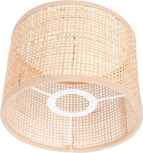 1 pantalla redonda de ratán natural, pantalla de mesa de ratán de malla, pantalla de lámpara de ratán para sala de estar, cocina, dormitorio (a