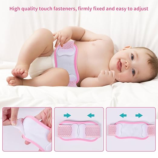 Banda para hernia umbilical para bebé, con 3 almohadillas de compresión, ajustable, para recién nacidos 14-21 pulgadas en rosa miniatura 4